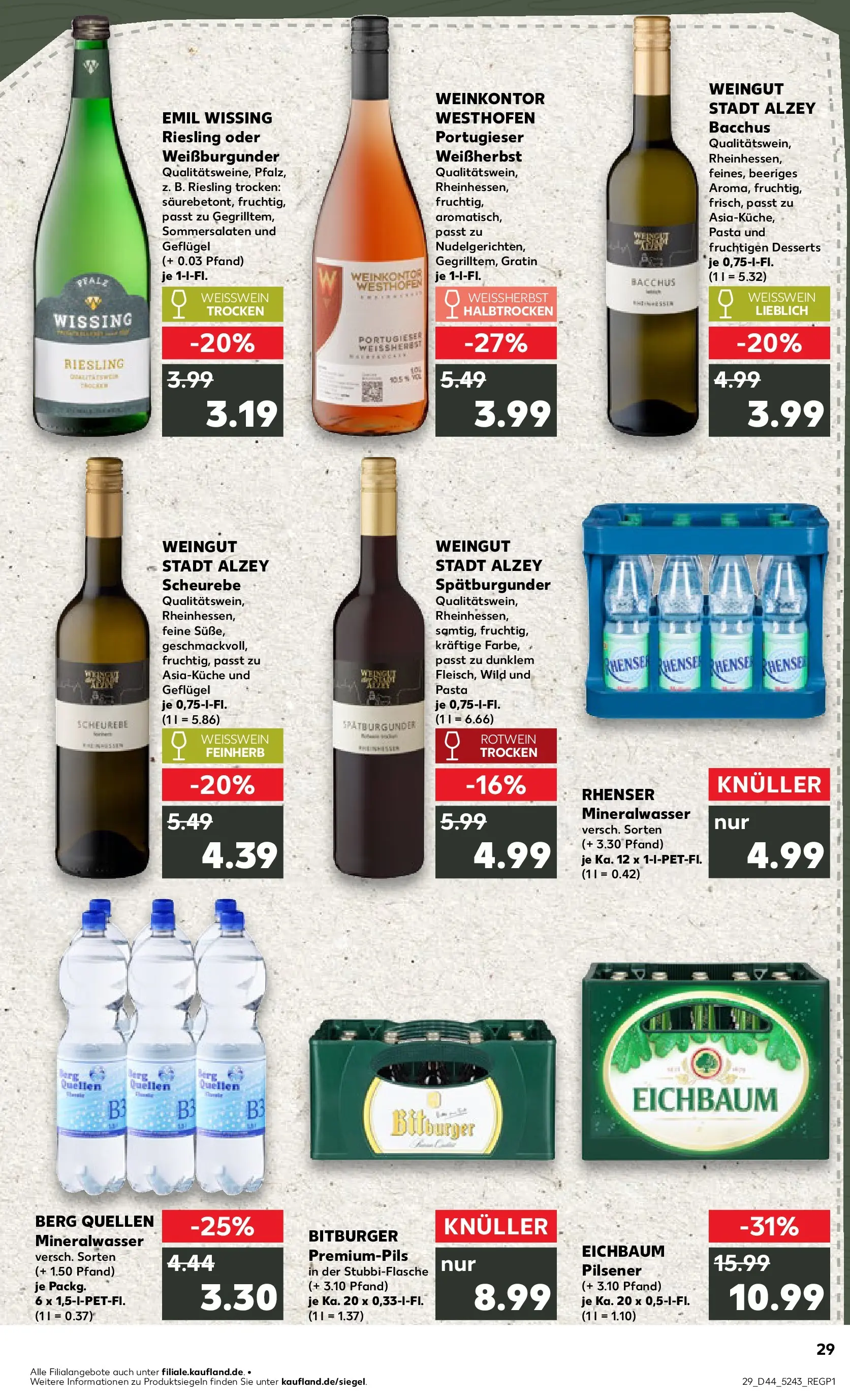 Prospekt Kaufland ab 03.11.2025 » Angebote Online zum Blättern | Seite: 29 | Produkte: Bitburger, Rotwein, Mineralwasser, Pasta