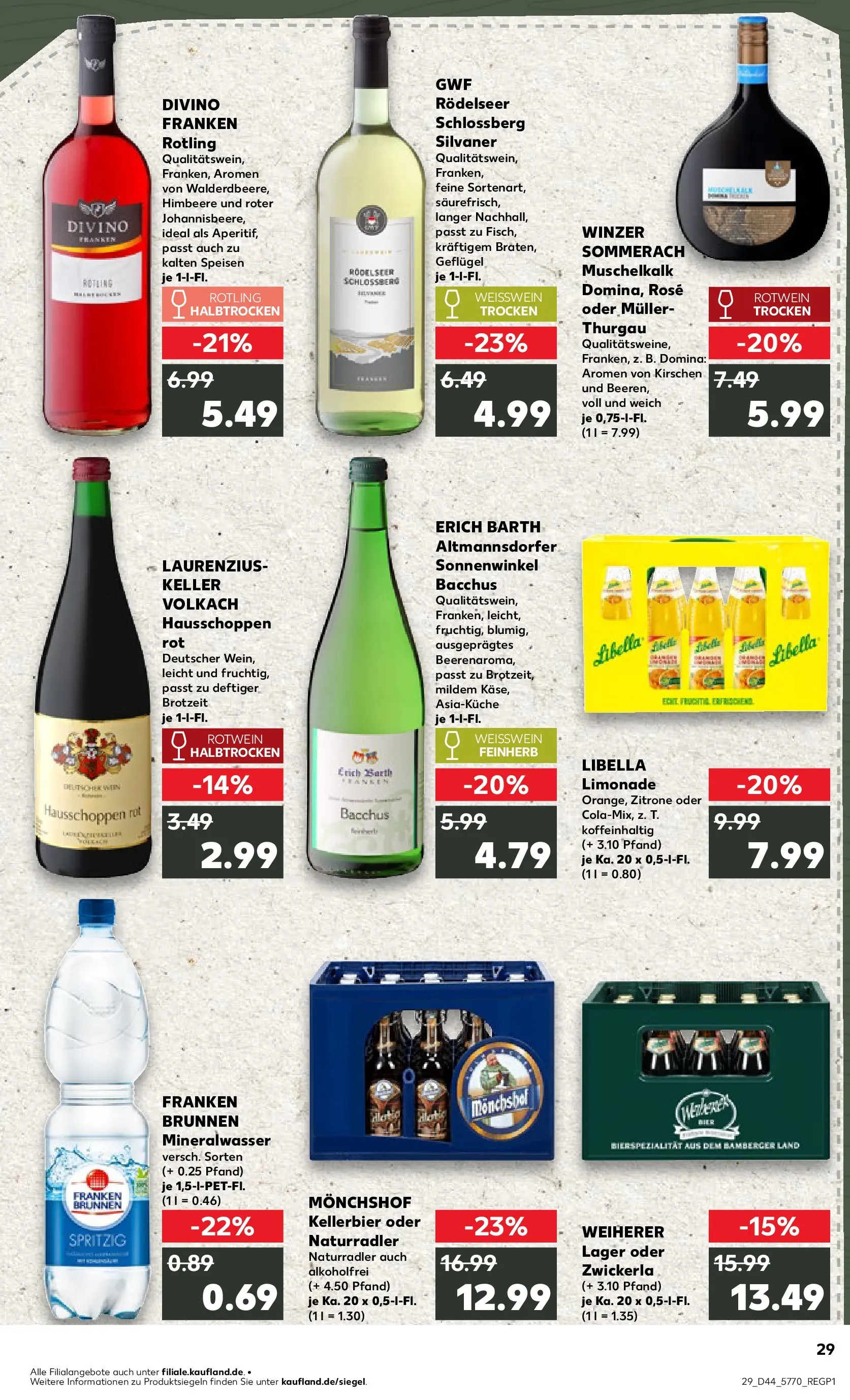 Prospekt Kaufland ab 03.11.2025 » Angebote Online zum Blättern | Seite: 29 | Produkte: Bier, Weißwein halbtrocken, Mineralwasser, Himbeere