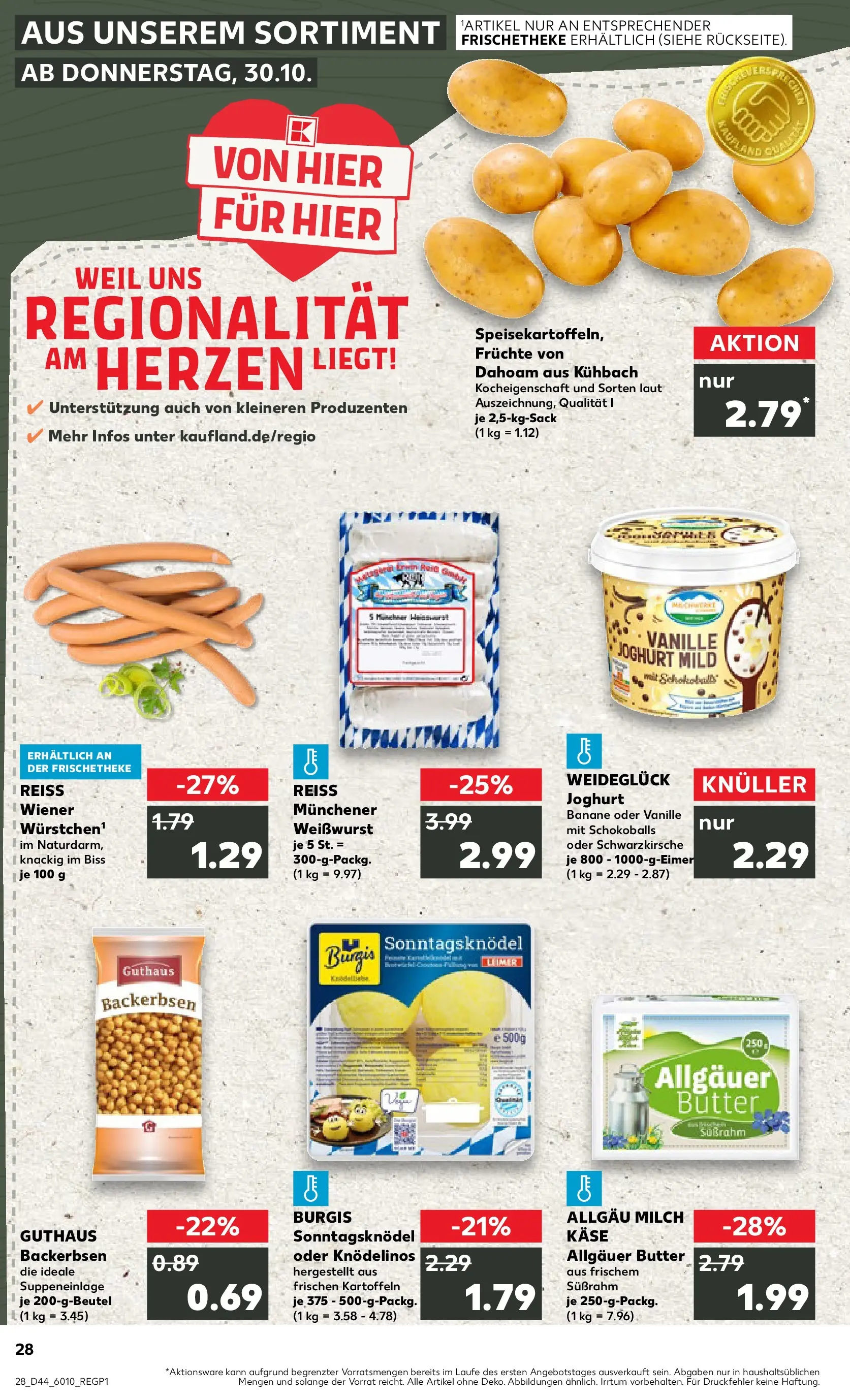 Prospekt Kaufland ab 03.11.2025 » Angebote Online zum Blättern | Seite: 28 | Produkte: Käse, Joghurt, Weißwurst, Kartoffeln