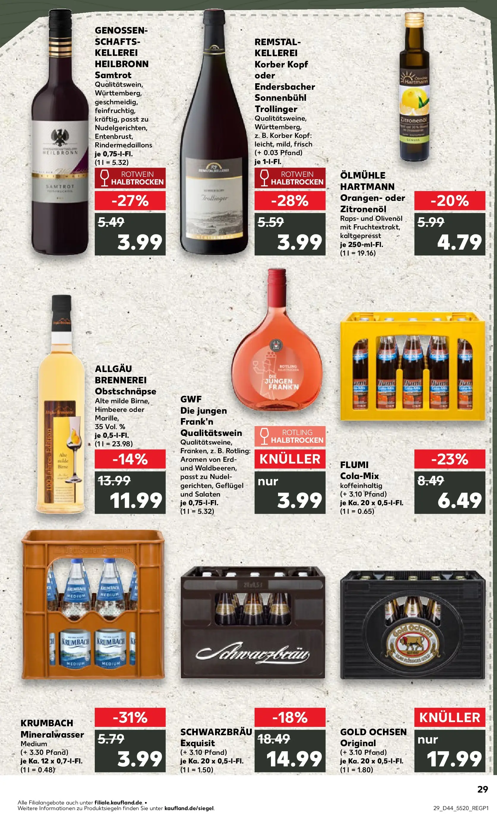 Prospekt Kaufland ab 03.11.2025 » Angebote Online zum Blättern | Seite: 29 | Produkte: Cola, Olivenol, Orangen, Himbeere