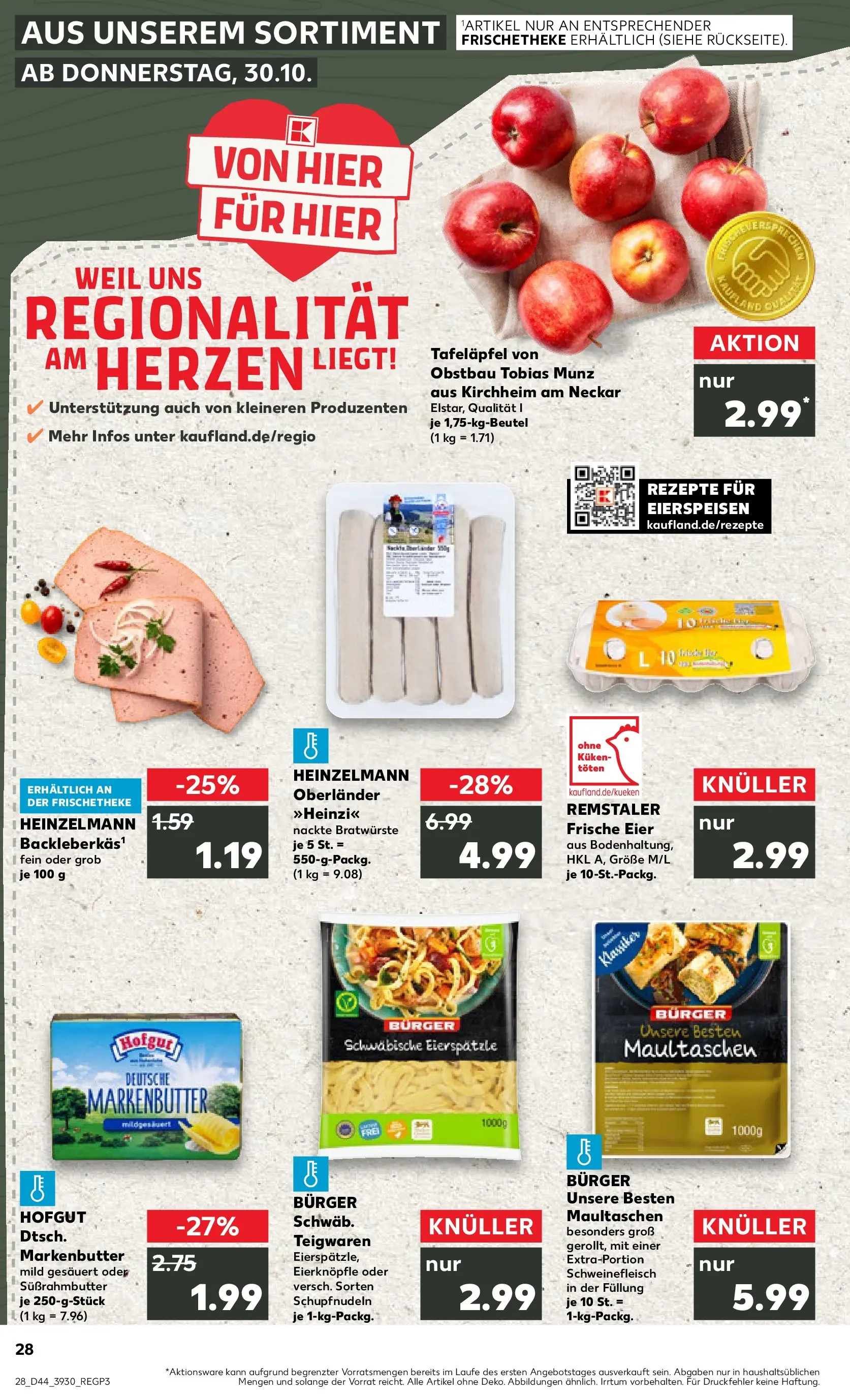 Prospekt Kaufland ab 03.11.2025 » Angebote Online zum Blättern | Seite: 28 | Produkte: Eier, Burger, Pasta, Schweinefleisch