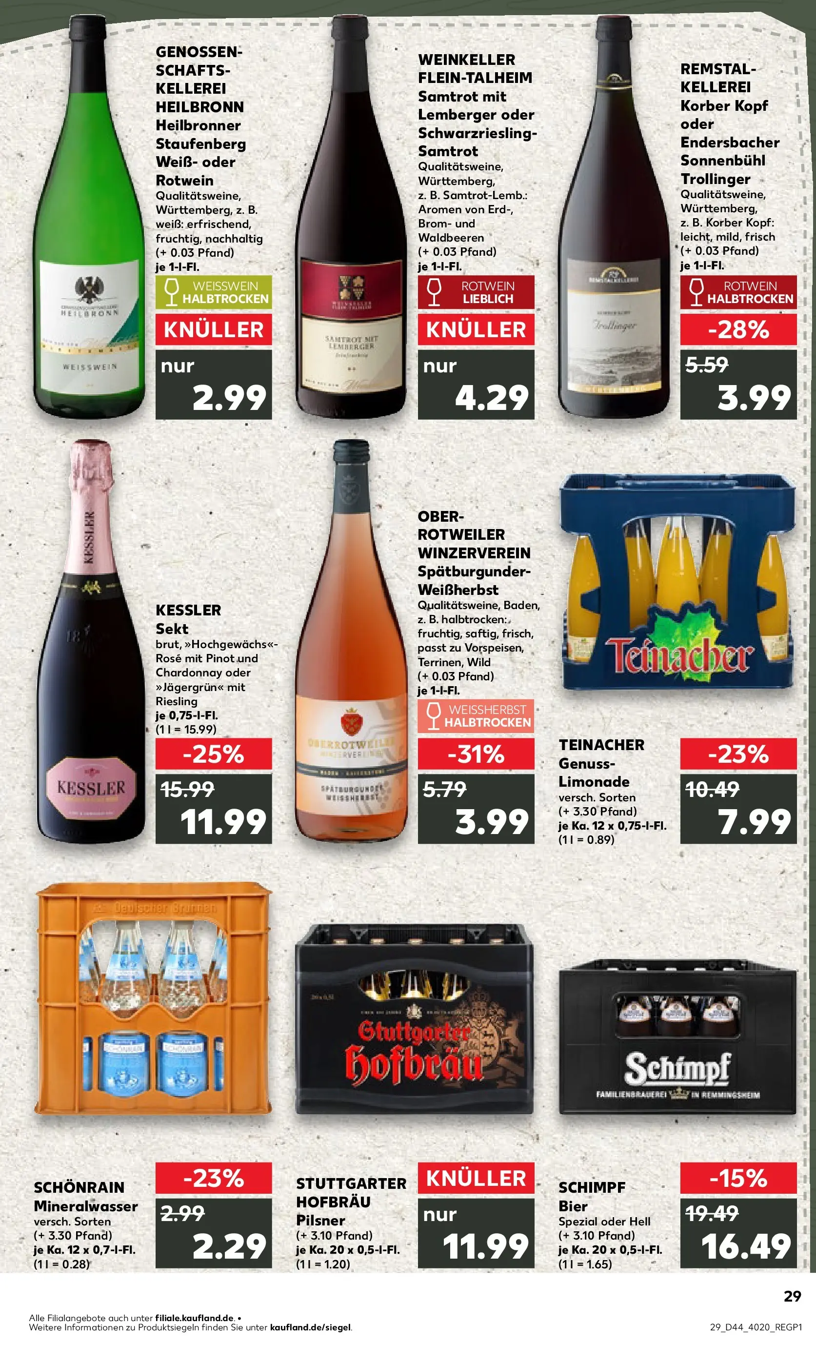 Prospekt Kaufland ab 03.11.2025 » Angebote Online zum Blättern | Seite: 29 | Produkte: Rotwein, Rotwein halbtrocken, Limonade, Mineralwasser