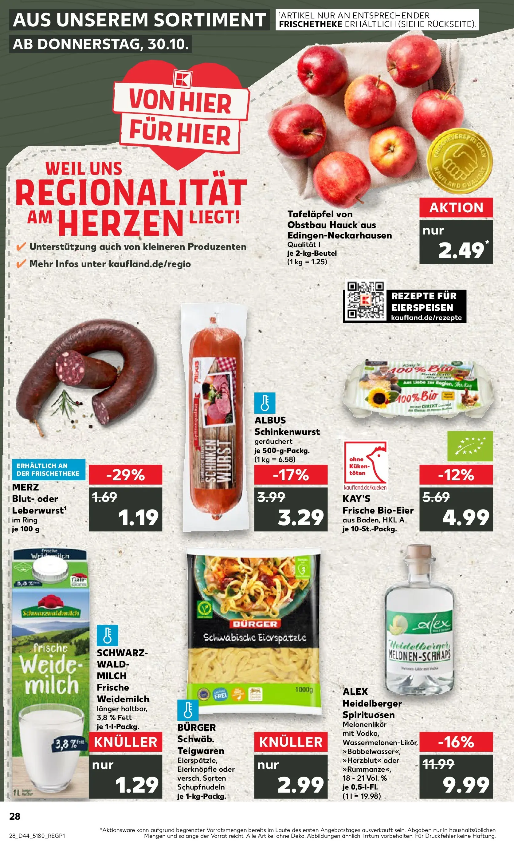 Prospekt Kaufland ab 03.11.2025 » Angebote Online zum Blättern | Seite: 28 | Produkte: Milch, Burger, Wurst, Schinken