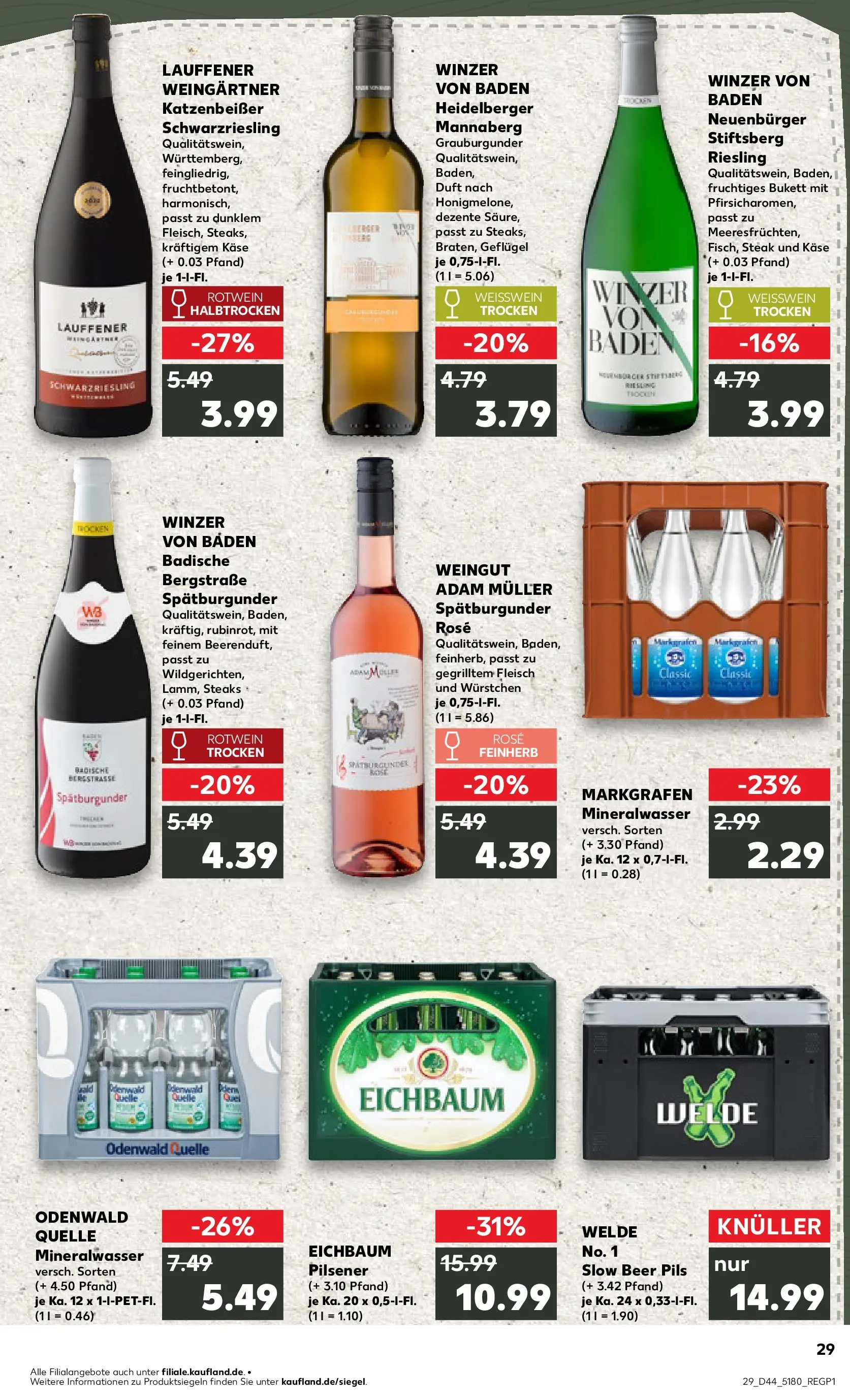 Prospekt Kaufland ab 03.11.2025 » Angebote Online zum Blättern | Seite: 29 | Produkte: Käse, Rotwein halbtrocken, Mineralwasser, Honigmelone