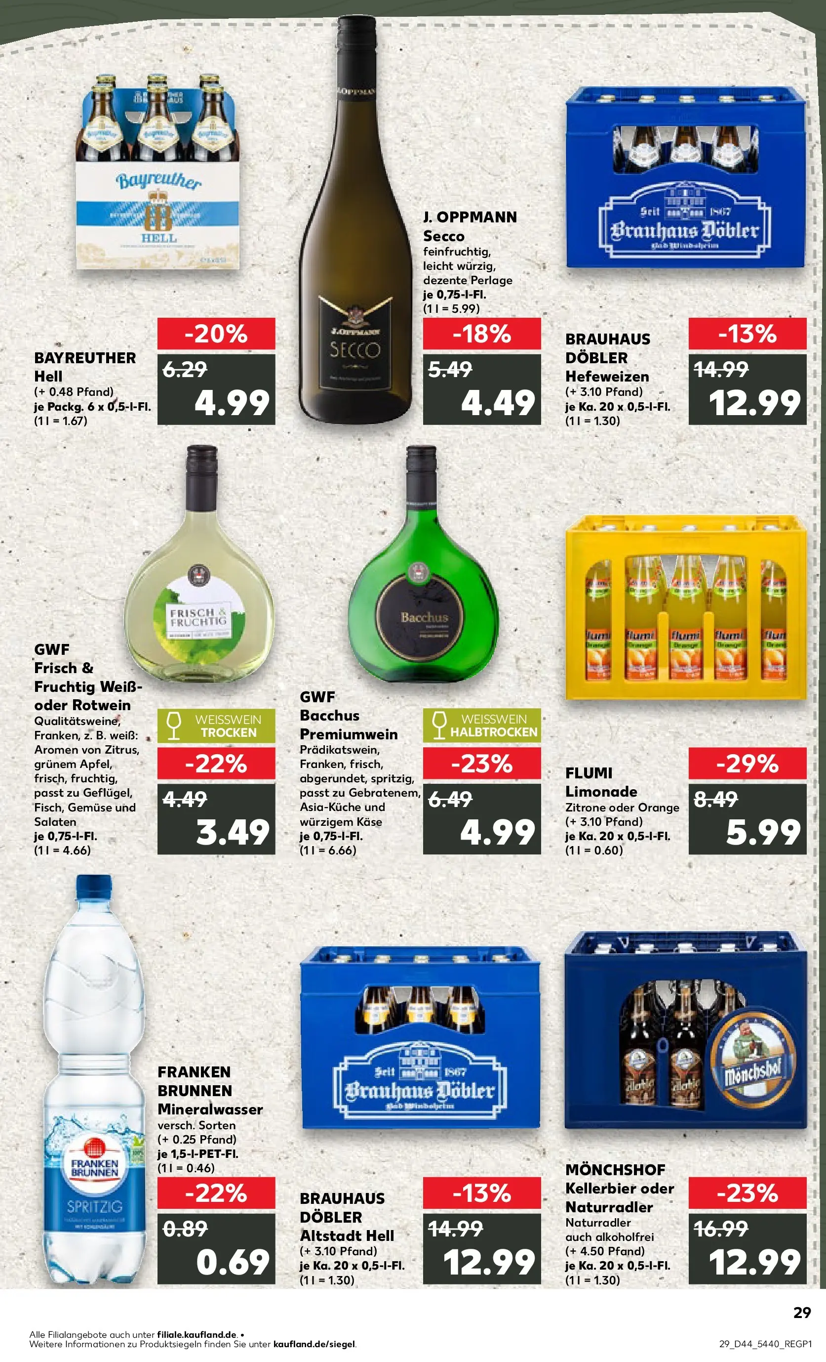 Prospekt Kaufland ab 03.11.2025 » Angebote Online zum Blättern | Seite: 29 | Produkte: Bayreuther hell, Käse, Rotwein, Mineralwasser