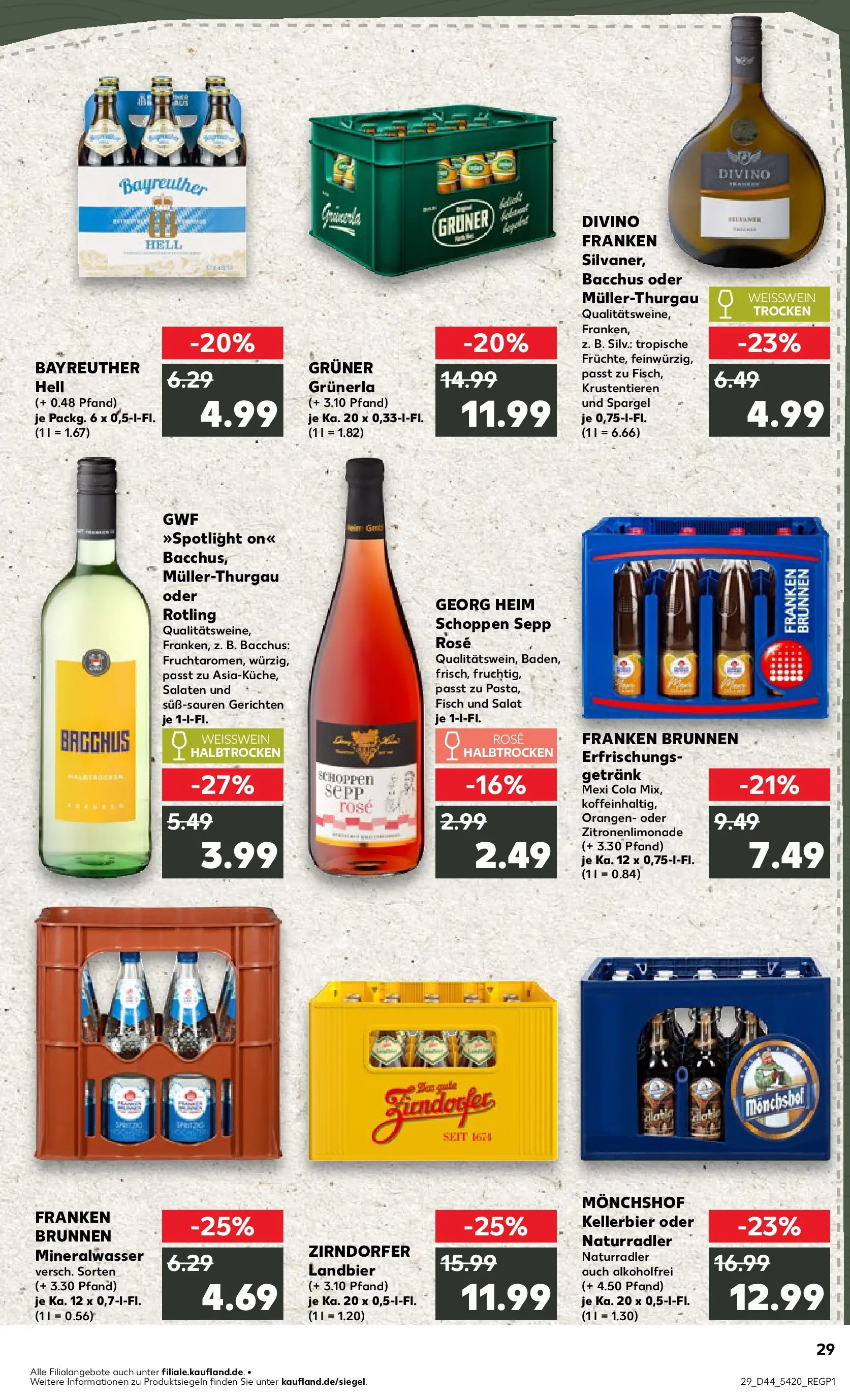 Prospekt Kaufland ab 03.11.2025 » Angebote Online zum Blättern | Seite: 29 | Produkte: Bayreuther hell, Monchshof, Cola, Weißwein