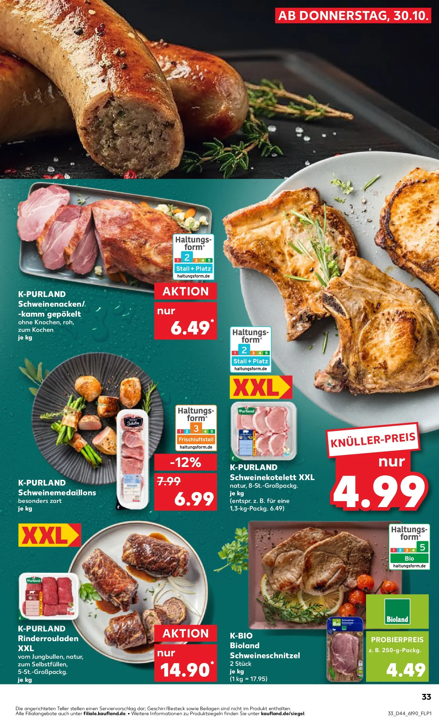 Prospekt Kaufland ab 03.11.2025 » Angebote Online zum Blättern | Seite: 33 | Produkte: Rinderrouladen, Schnitzel
