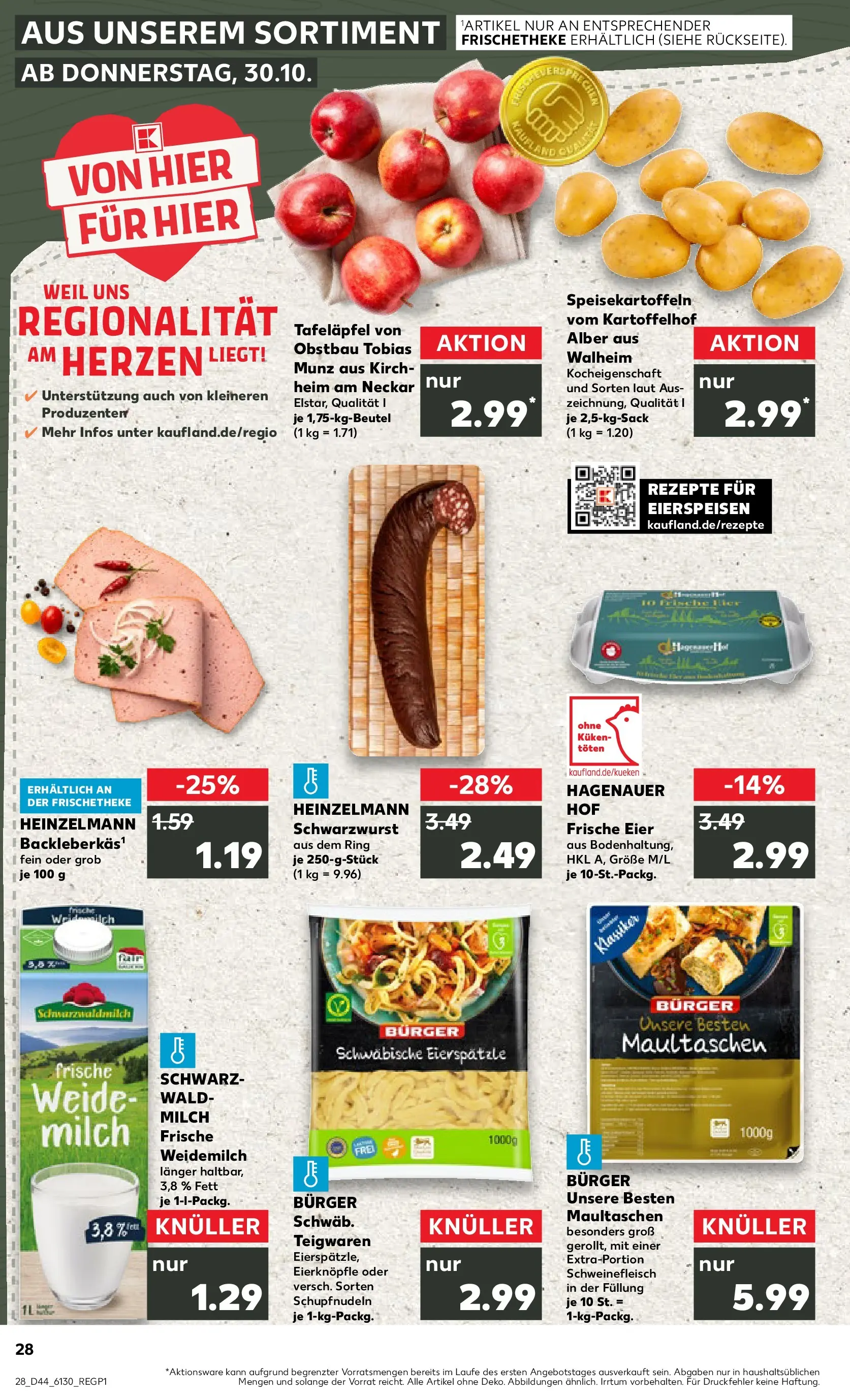 Prospekt Kaufland ab 03.11.2025 » Angebote Online zum Blättern | Seite: 28 | Produkte: Burger, Pasta, Schweinefleisch, Leberkase