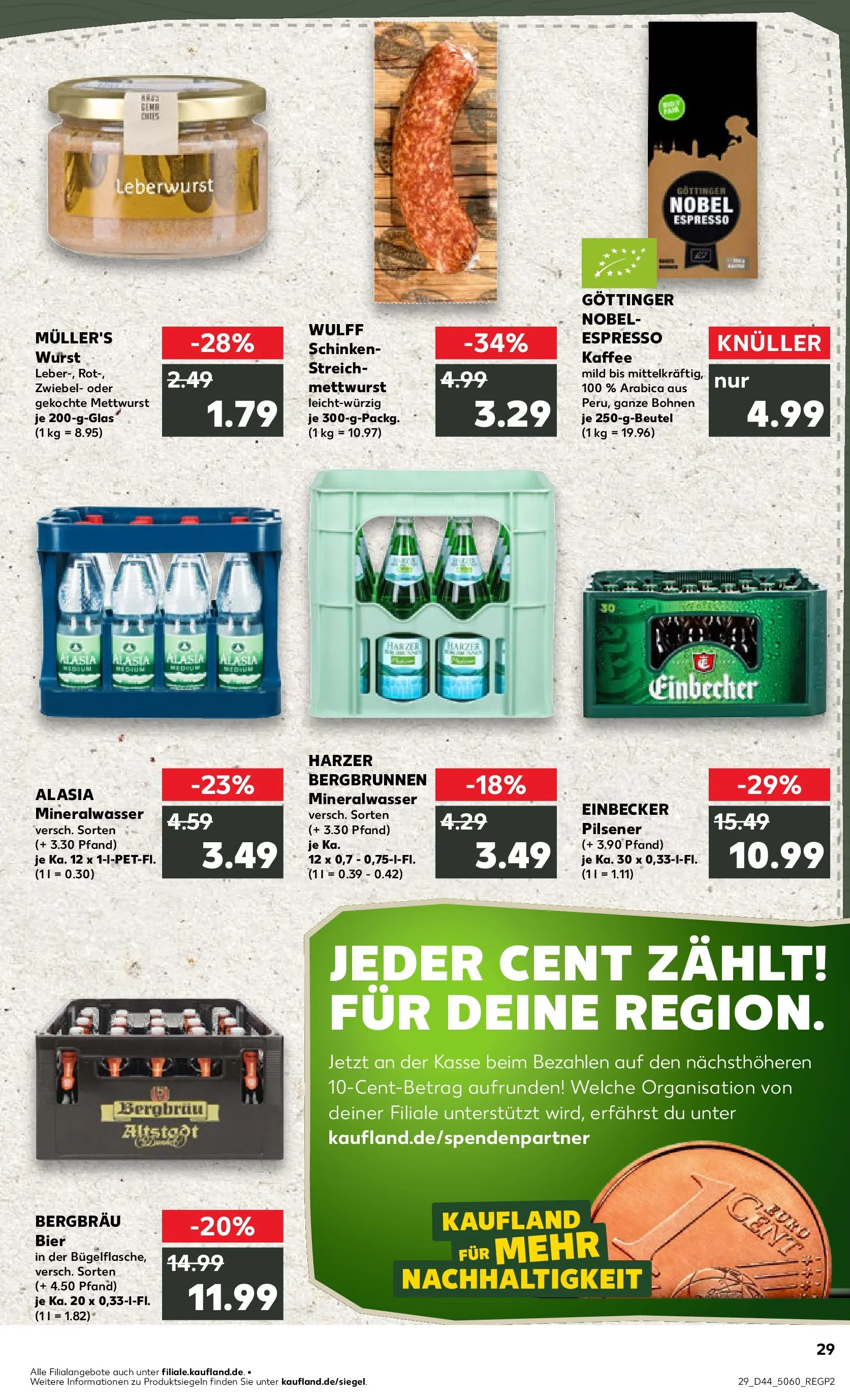 Prospekt Kaufland ab 03.11.2025 » Angebote Online zum Blättern | Seite: 29 | Produkte: Kaffee, Bier, Mineralwasser, Schinken