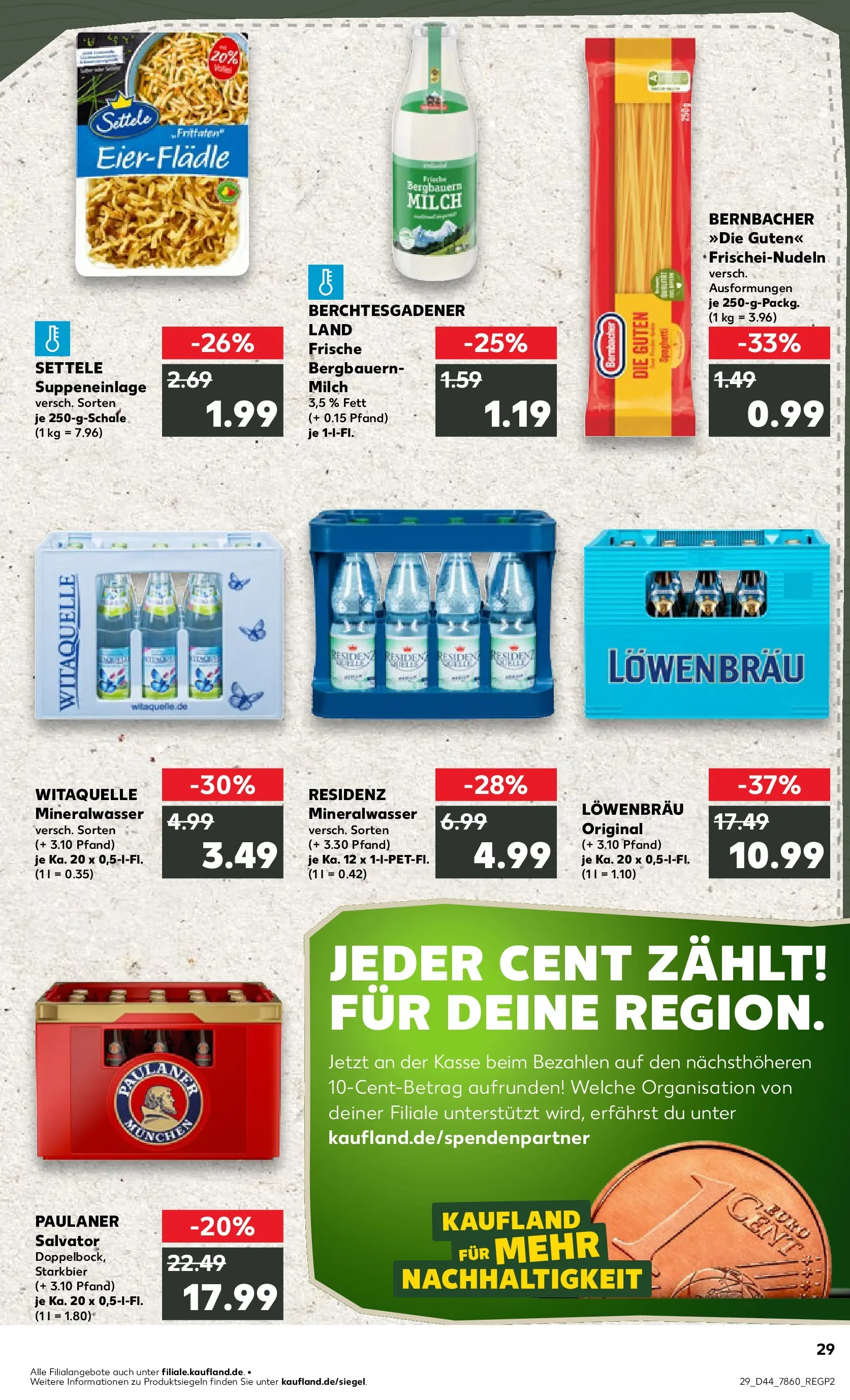 Prospekt Kaufland ab 03.11.2025 » Angebote Online zum Blättern | Seite: 29 | Produkte: Milch, Mineralwasser, Pasta, Paulaner