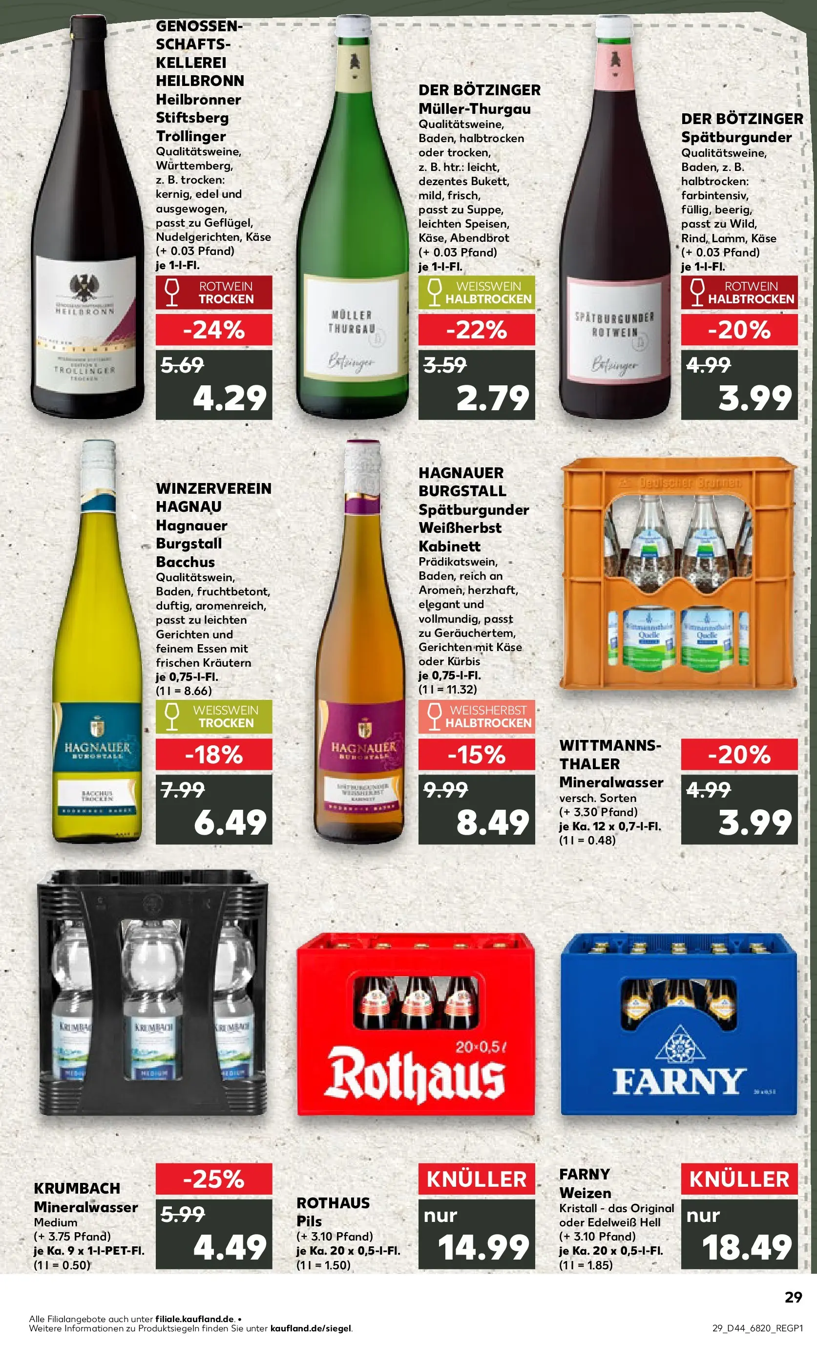 Prospekt Kaufland ab 03.11.2025 » Angebote Online zum Blättern | Seite: 29 | Produkte: Käse, Rotwein trocken, Mineralwasser, Kürbis