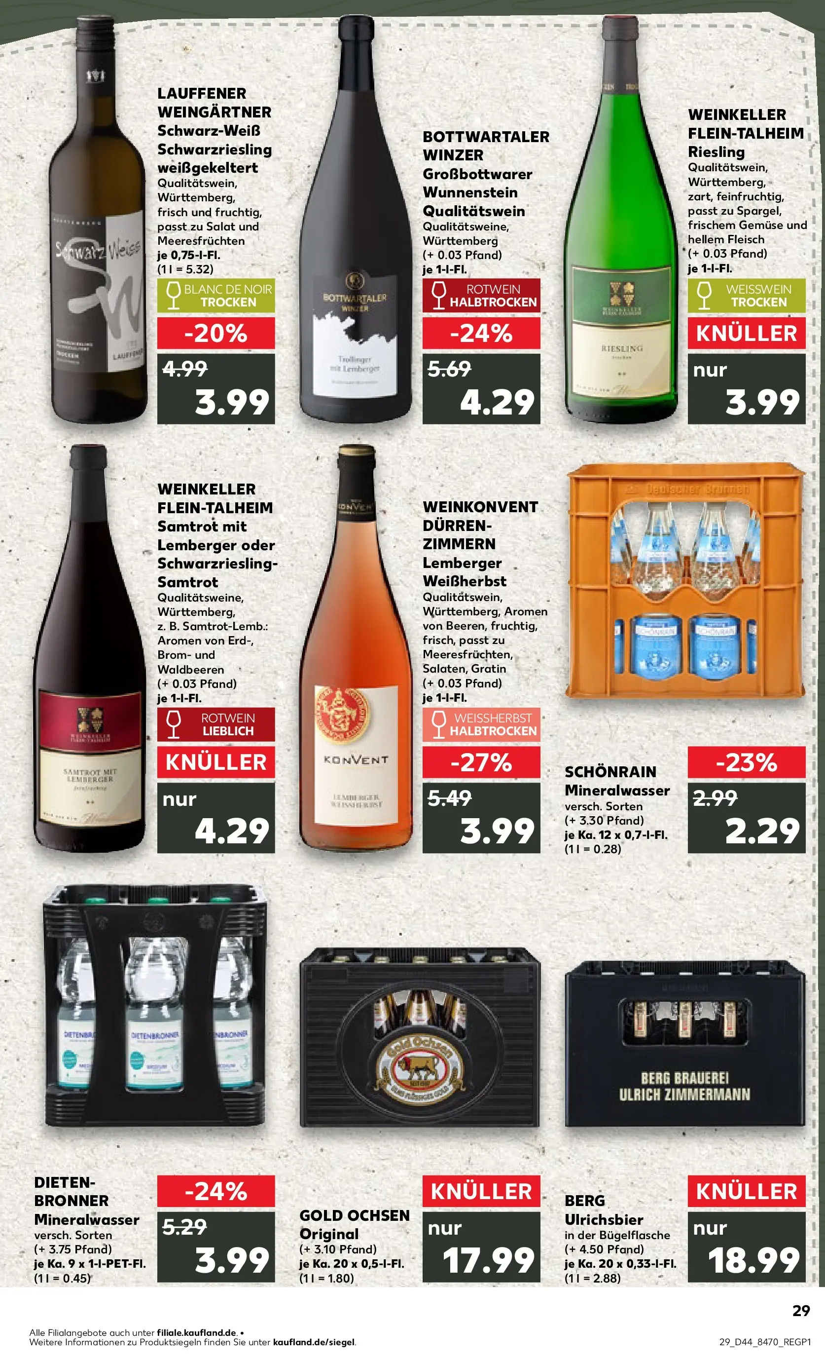 Prospekt Kaufland ab 03.11.2025 » Angebote Online zum Blättern | Seite: 29 | Produkte: Weißwein, Mineralwasser, Gemüse, Fleisch