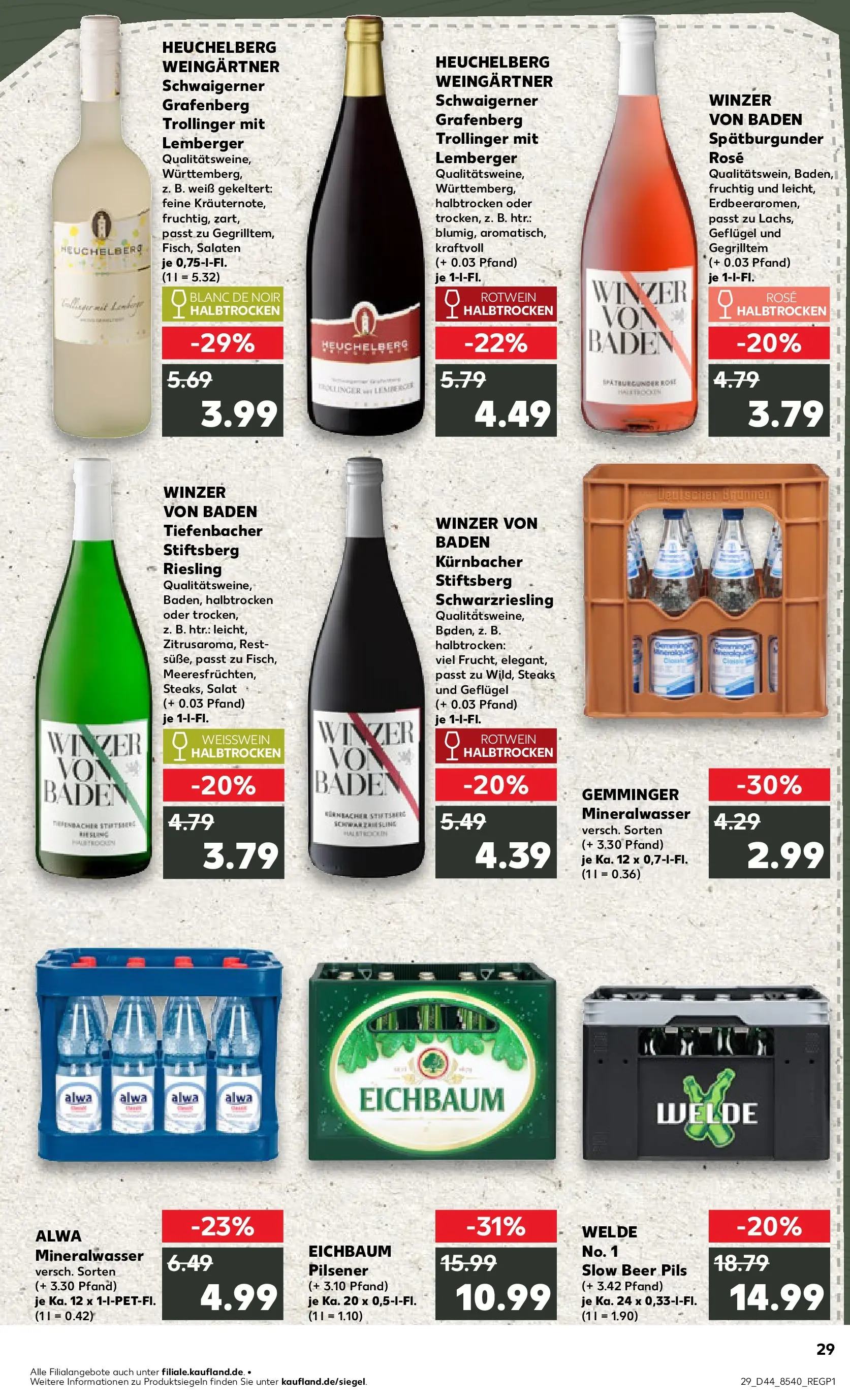 Prospekt Kaufland ab 03.11.2025 » Angebote Online zum Blättern | Seite: 29 | Produkte: Weißwein, Rotwein, Mineralwasser, Salat