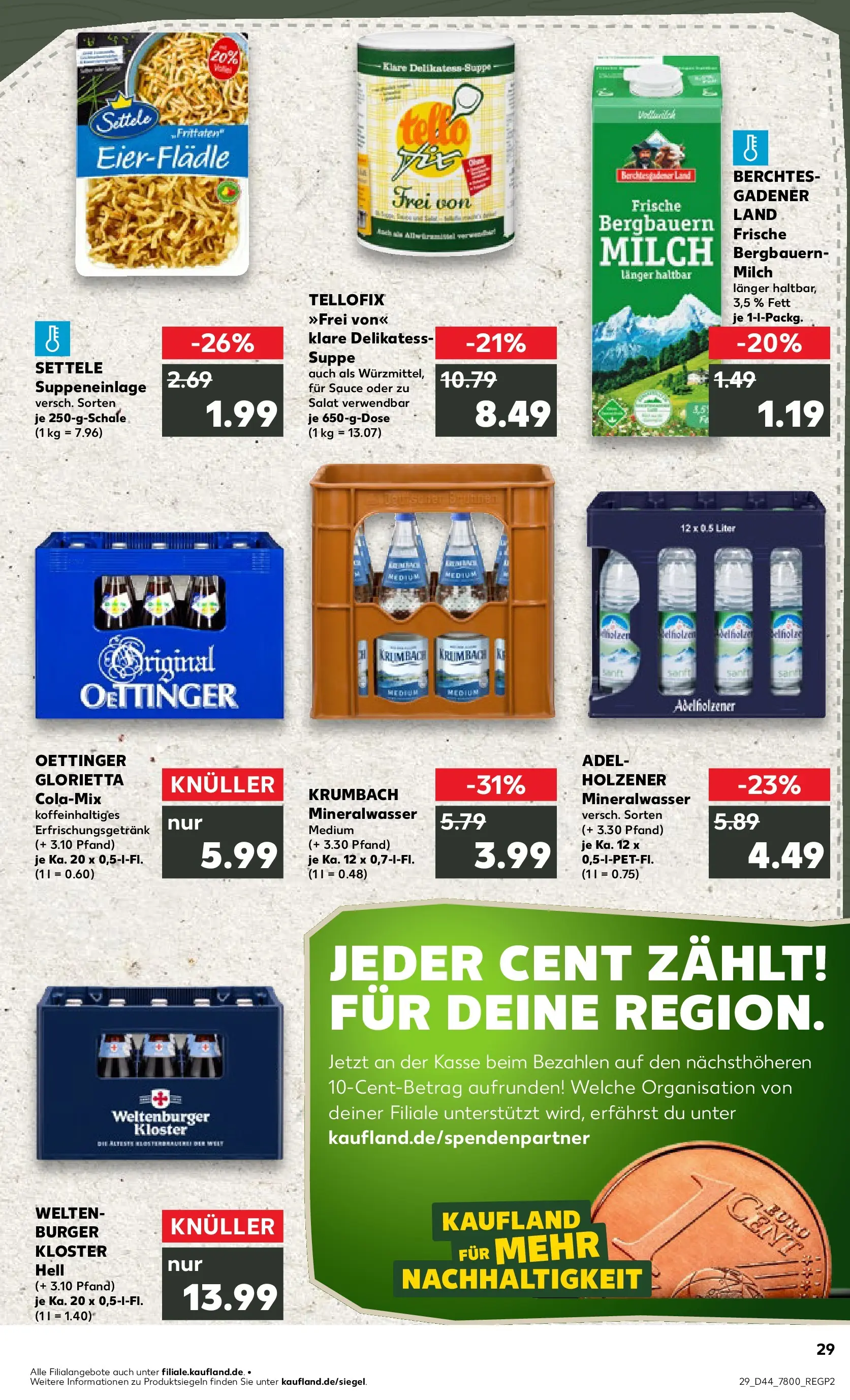 Prospekt Kaufland ab 03.11.2025 » Angebote Online zum Blättern | Seite: 29 | Produkte: Milch, Burger, Mineralwasser, Salat