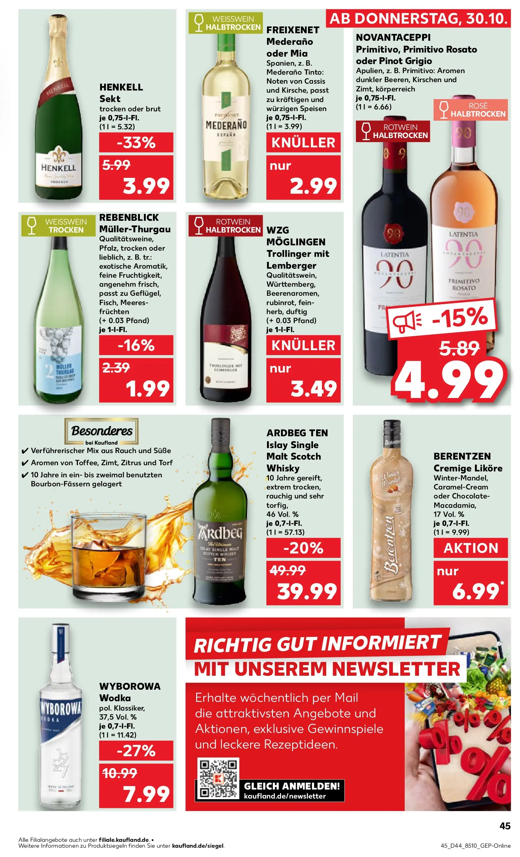 Prospekt Kaufland ab 03.11.2025 » Angebote Online zum Blättern | Seite: 45 | Produkte: Weißwein, Sekt, Freixenet mederano, Wodka
