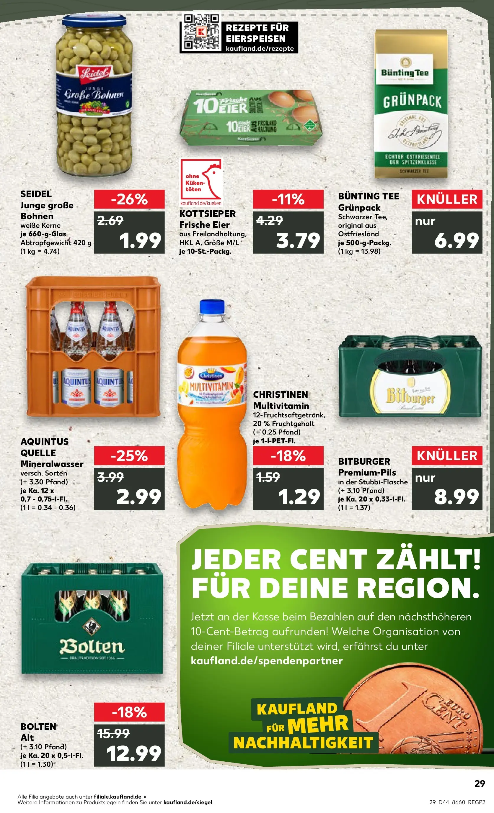 Prospekt Kaufland ab 03.11.2025 » Angebote Online zum Blättern | Seite: 29 | Produkte: Bitburger, Eier, Mineralwasser, Tee