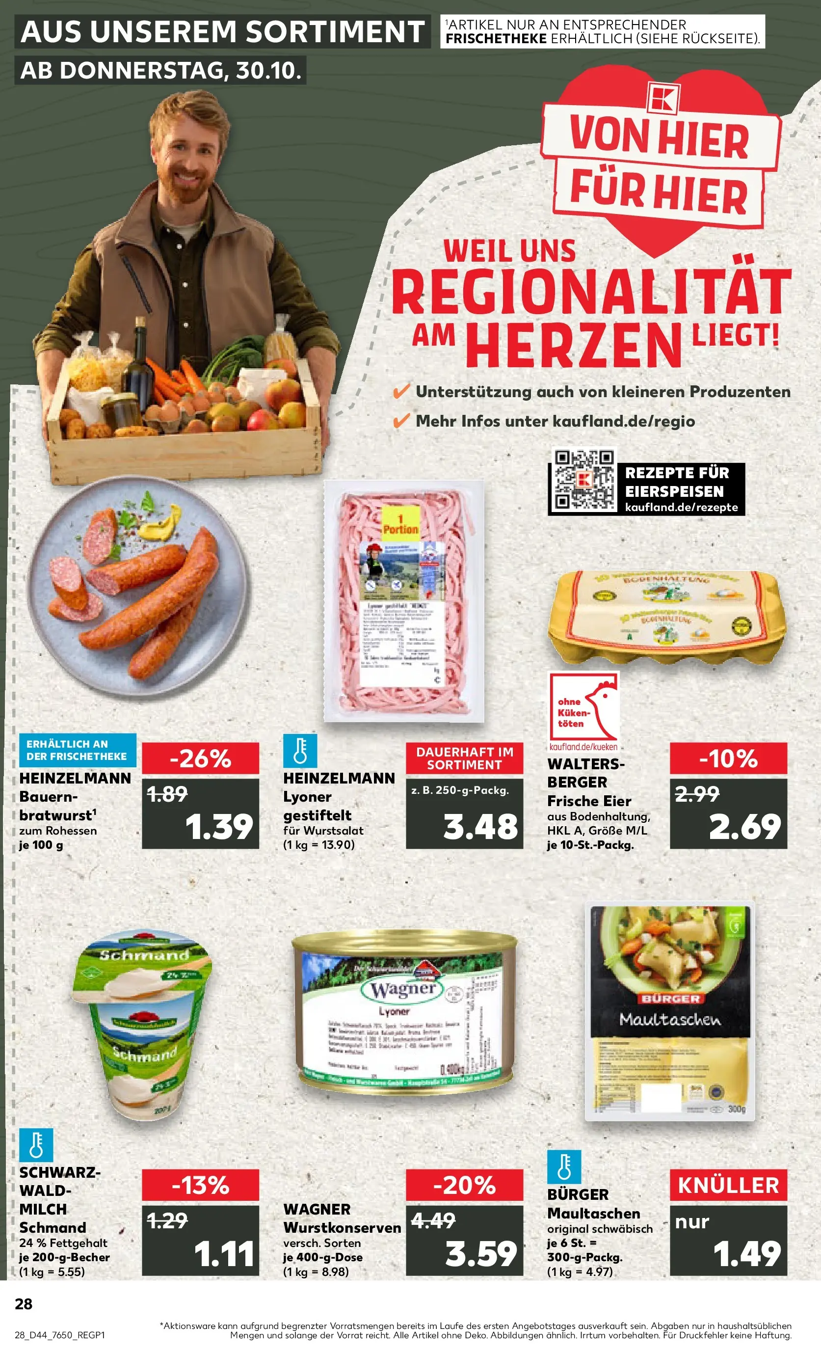 Prospekt Kaufland ab 03.11.2025 » Angebote Online zum Blättern | Seite: 28 | Produkte: Milch, Eier, Burger, Maultaschen