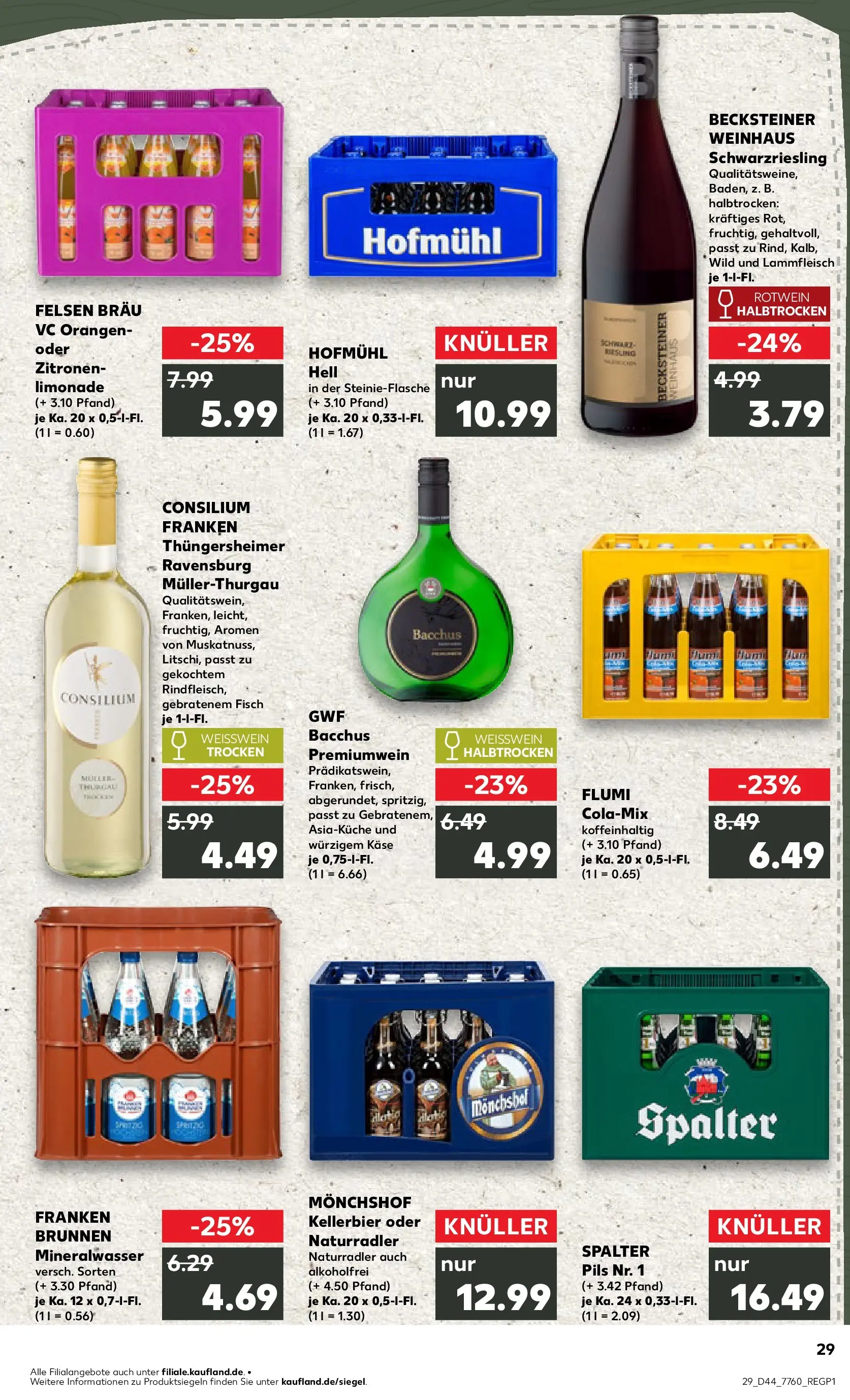 Prospekt Kaufland ab 03.11.2025 » Angebote Online zum Blättern | Seite: 29 | Produkte: Monchshof, Cola, Rotwein, Orangen