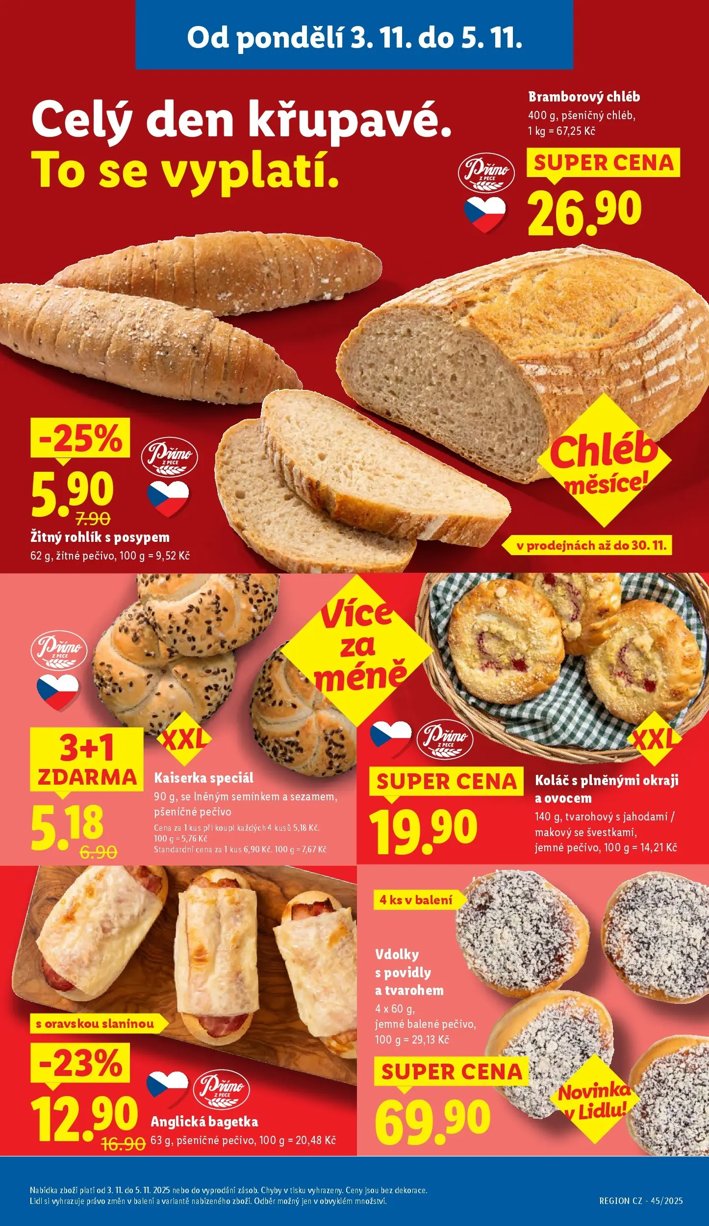 Lidl leták od 02.11.2025 - Nový akční leták | Strana: 13 | Produkty: Kaiserka, Chléb, Žitný rohlík, Pečivo