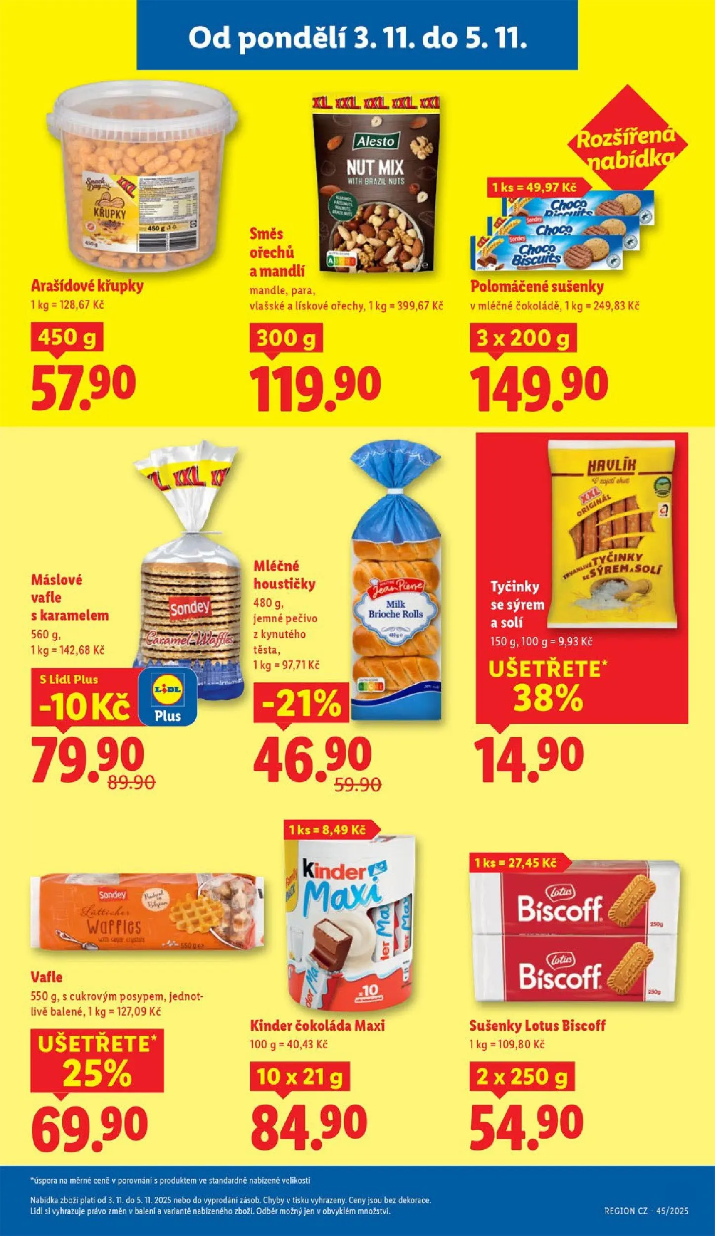 Lidl leták od 02.11.2025 - Nový akční leták | Strana: 21 | Produkty: Vafle, Lískové ořechy, Směs ořechů, Kinder