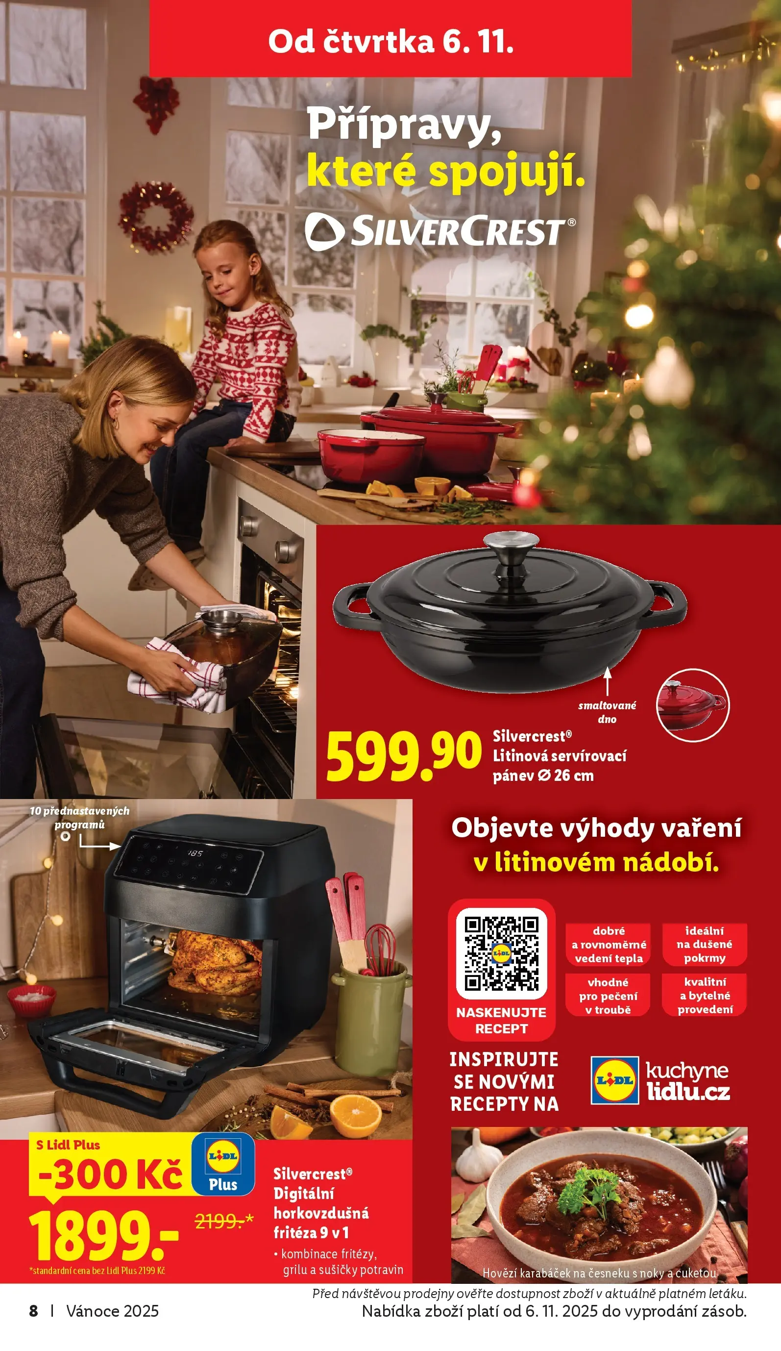 Lidl leták od 02.11.2025 - Nový akční leták | Strana: 8 | Produkty: Hovězí, Noky, Fritéza, Horkovzdušná fritéza