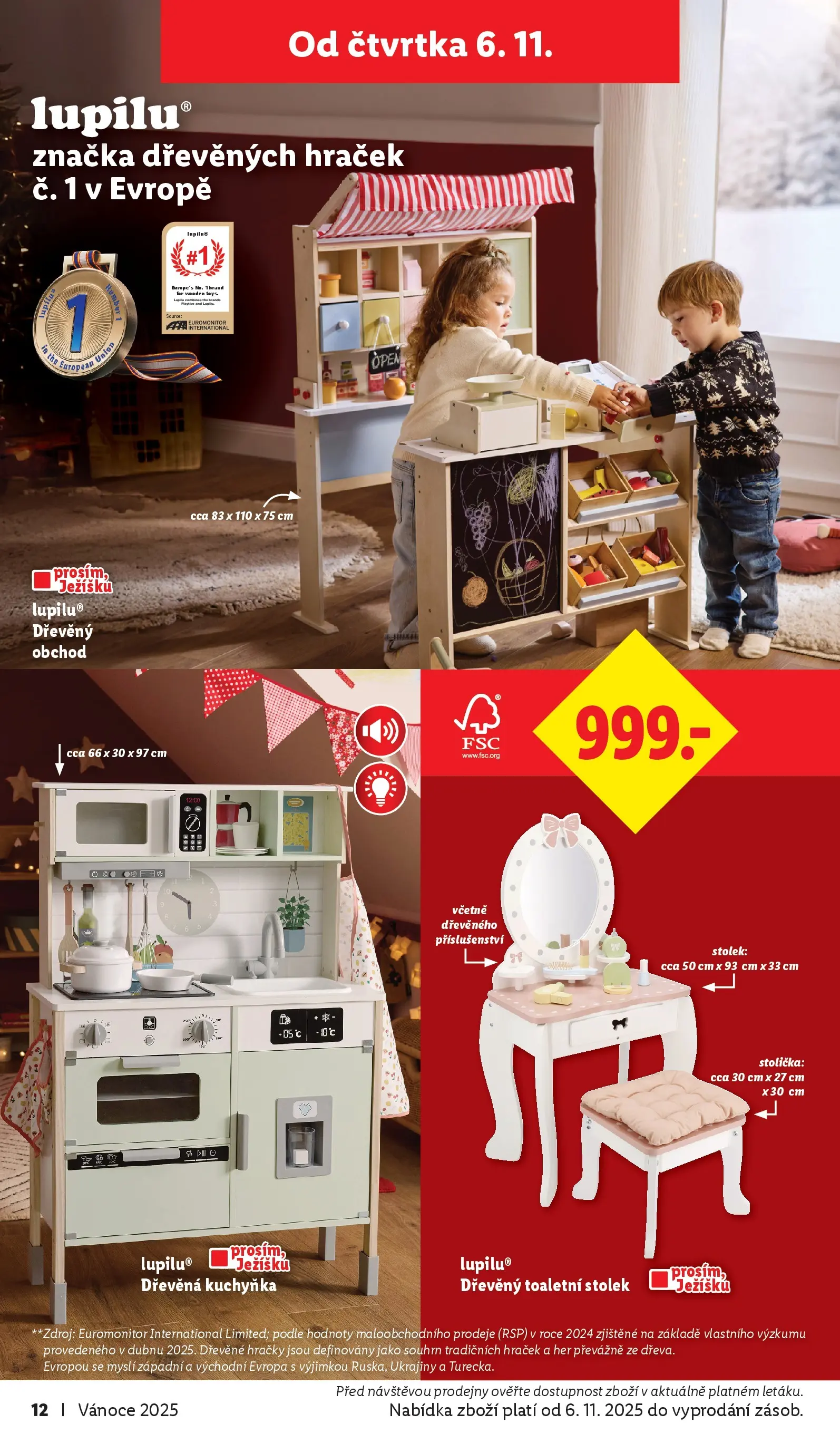 Lidl leták od 02.11.2025 - Nový akční leták | Strana: 12 | Produkty: Dřevěná kuchyňka, Hračky, Dřevěný toaletní stolek, Mysli