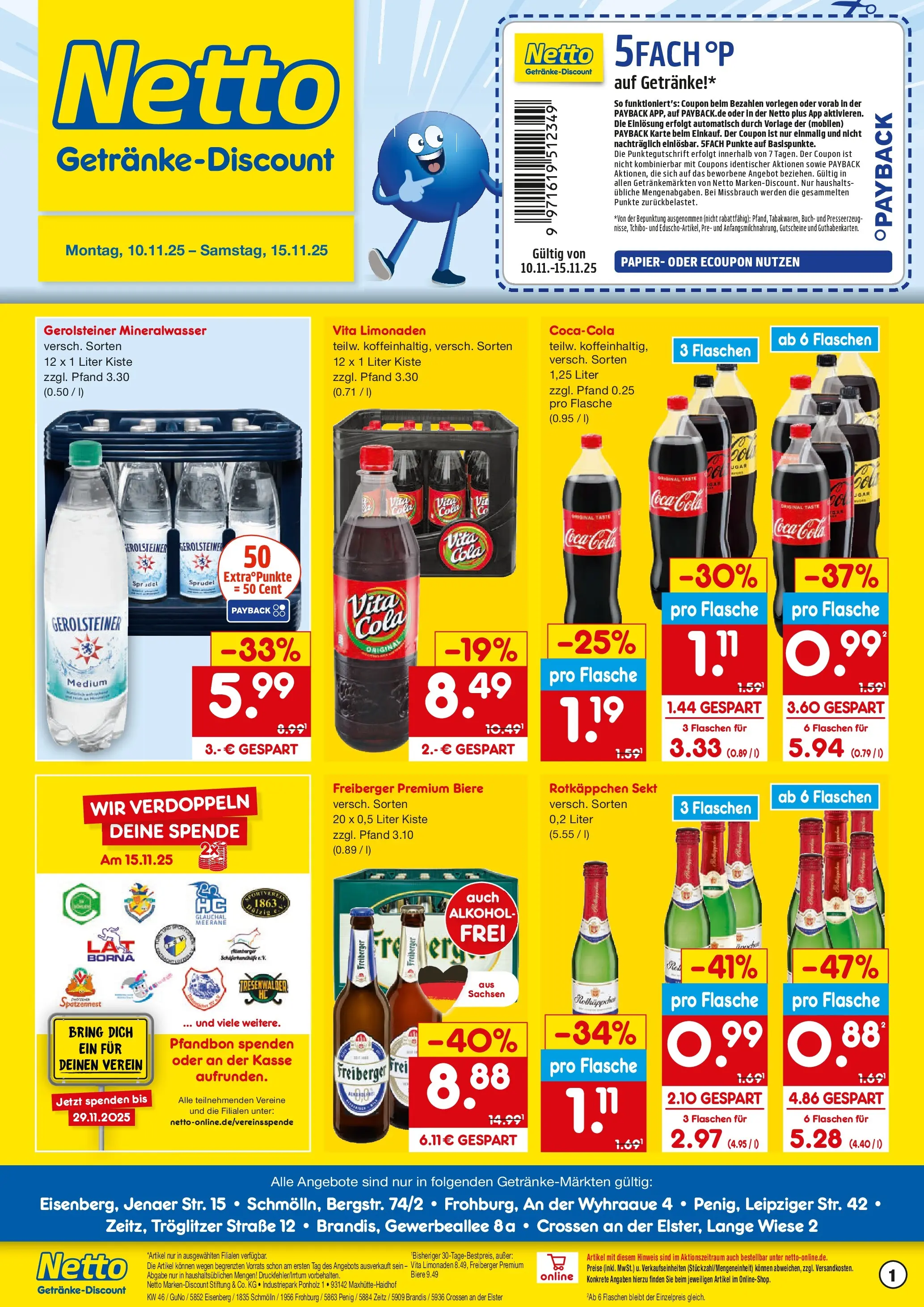 Netto Marken-Discount prospekt Penig	 (ab 10.11.2025) » Angebote | Seite: 1 | Produkte: Coca cola, Cola, Mineralwasser, Gerolsteiner