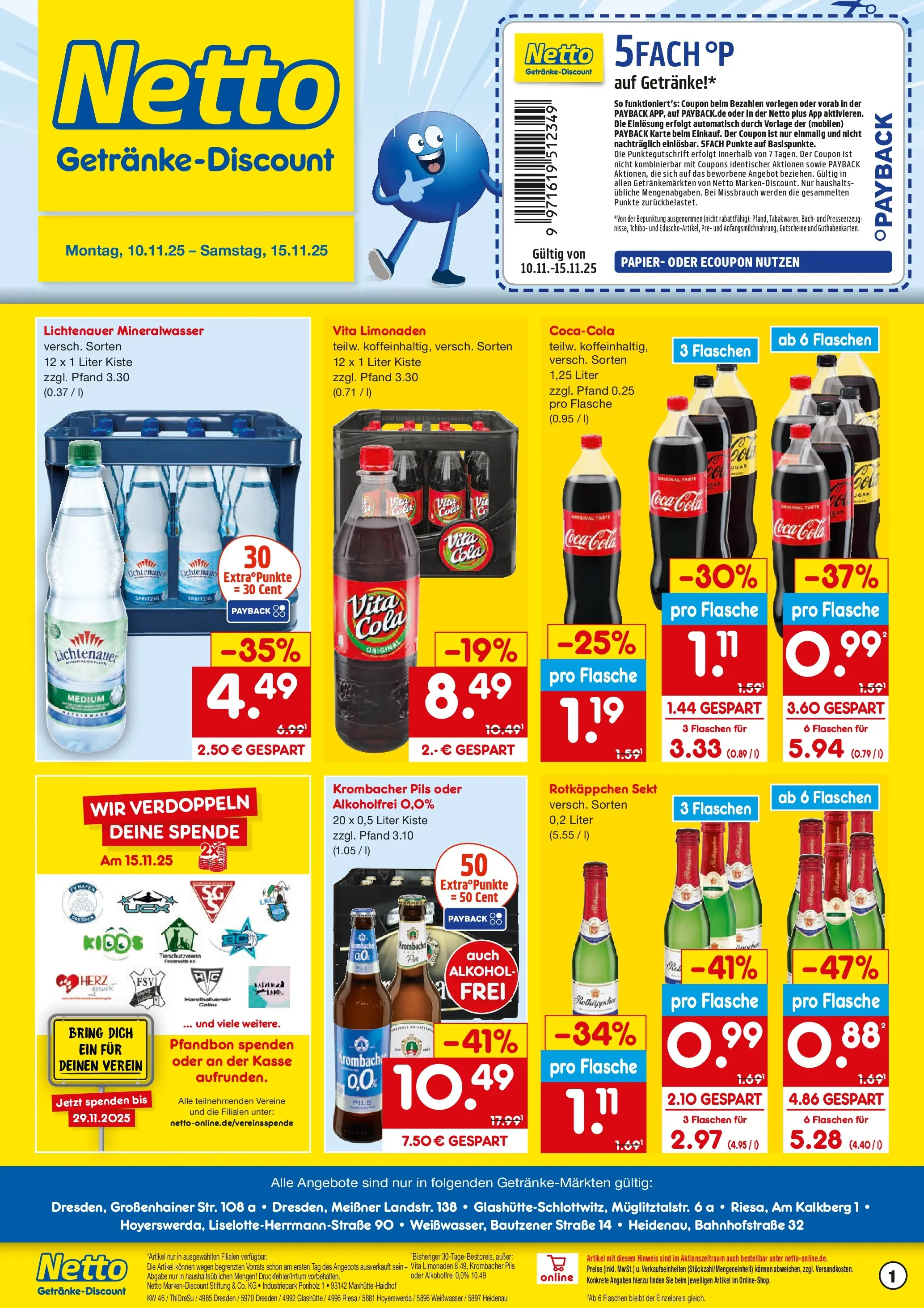 Netto Marken-Discount prospekt Riesa	 (ab 10.11.2025) » Angebote | Seite: 1 | Produkte: Rotkappchen sekt, Coca cola, Sekt, Mineralwasser