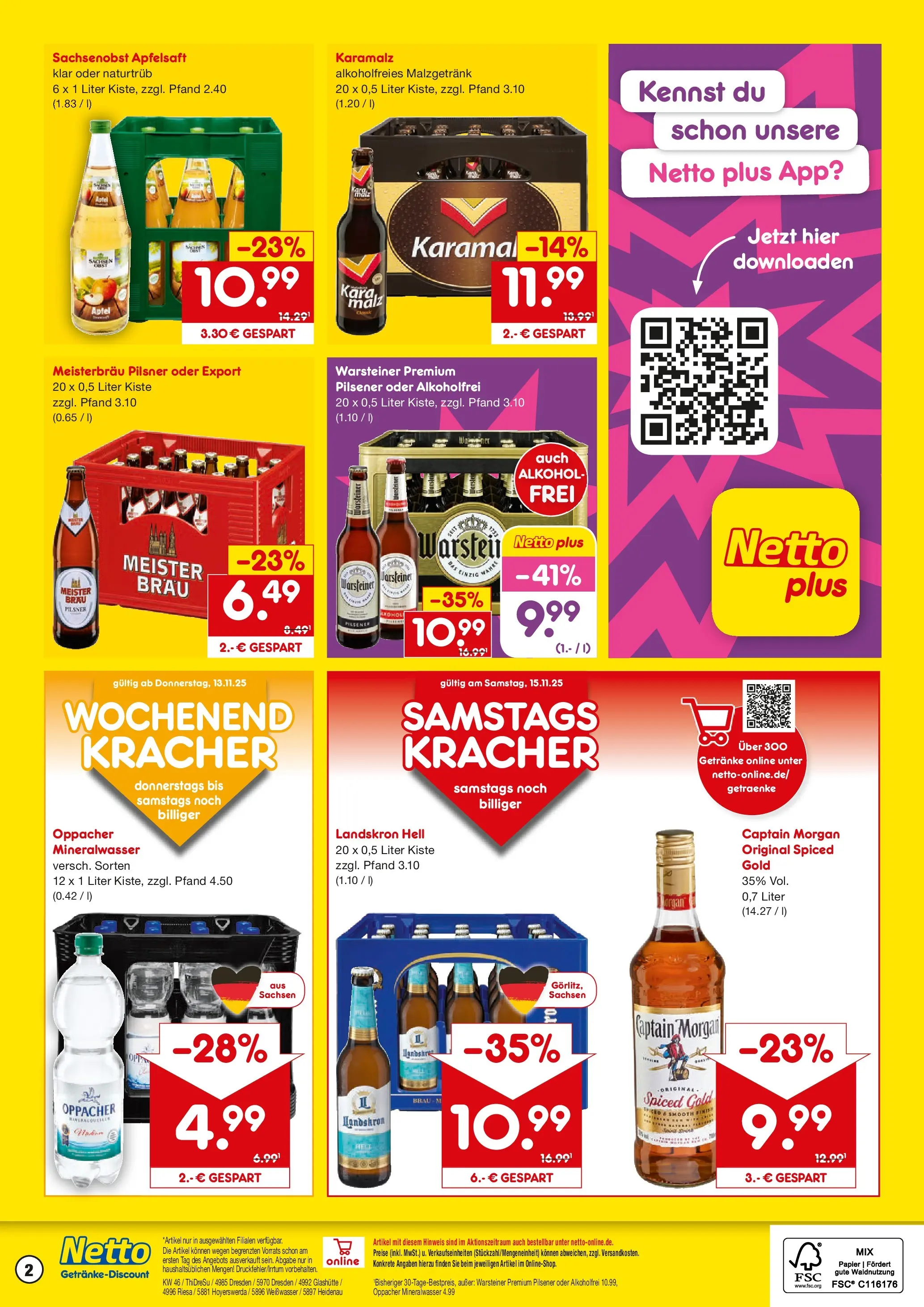 Netto Marken-Discount prospekt Riesa	 (ab 10.11.2025) » Angebote | Seite: 2 | Produkte: Äpfel, Mineralwasser, Warsteiner, Captain morgan