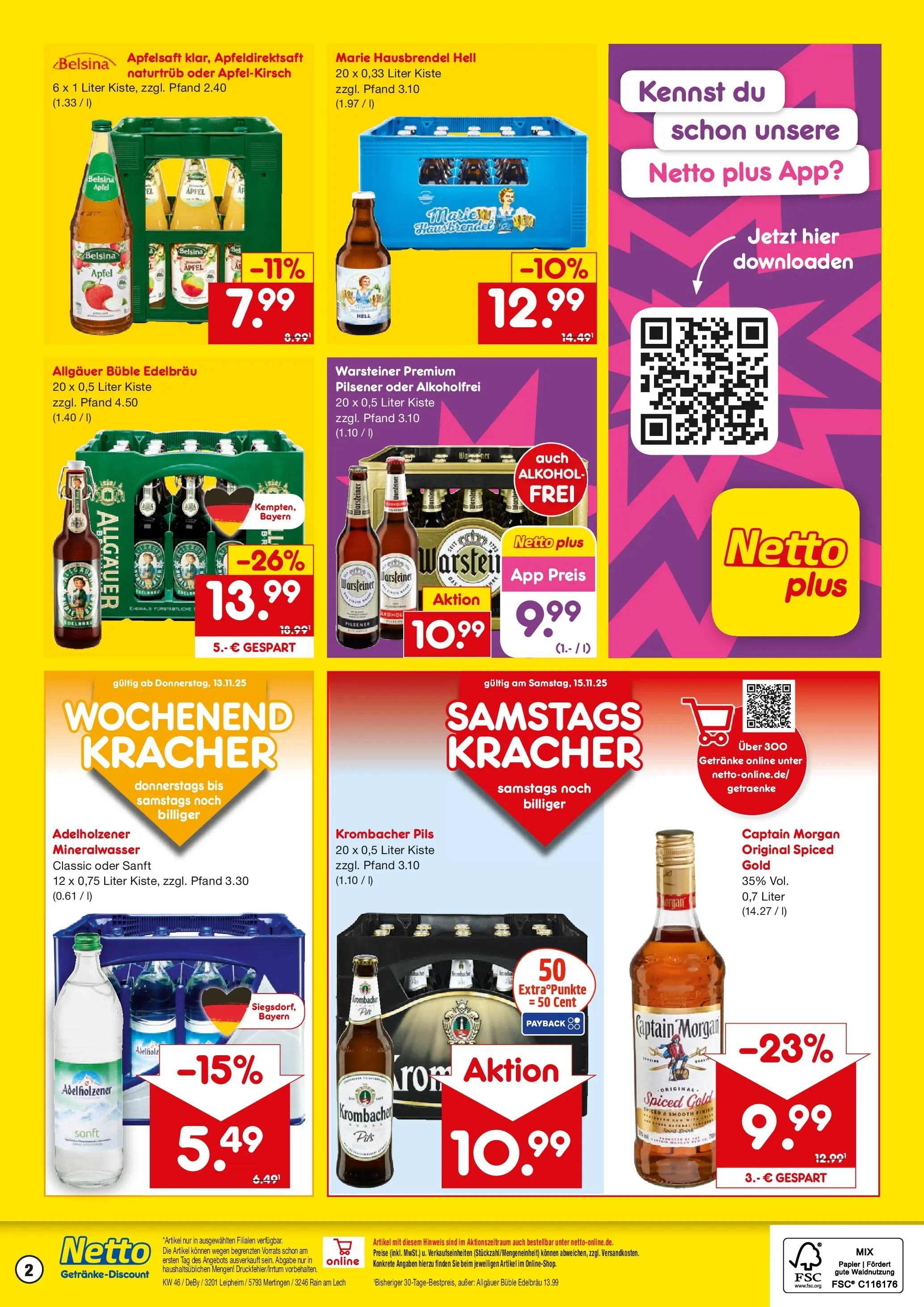 Netto Marken-Discount prospekt Leipheim	 (ab 10.11.2025) » Angebote | Seite: 2 | Produkte: Finish, Mineralwasser, Warsteiner, Captain morgan
