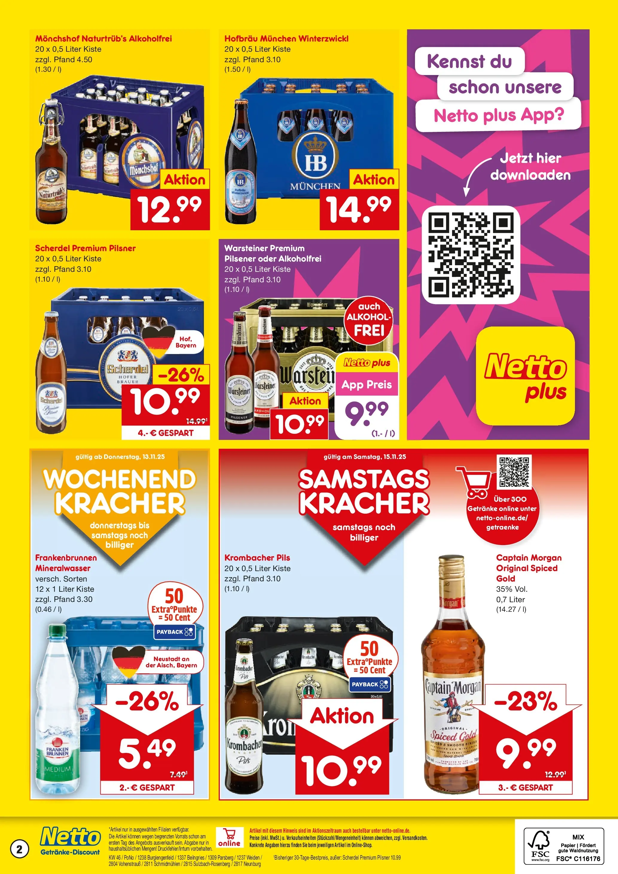 Netto Marken-Discount prospekt Sulzbach-Rosenberg	 (ab 10.11.2025) » Angebote | Seite: 2 | Produkte: Monchshof, Pils, Mineralwasser, Krombacher