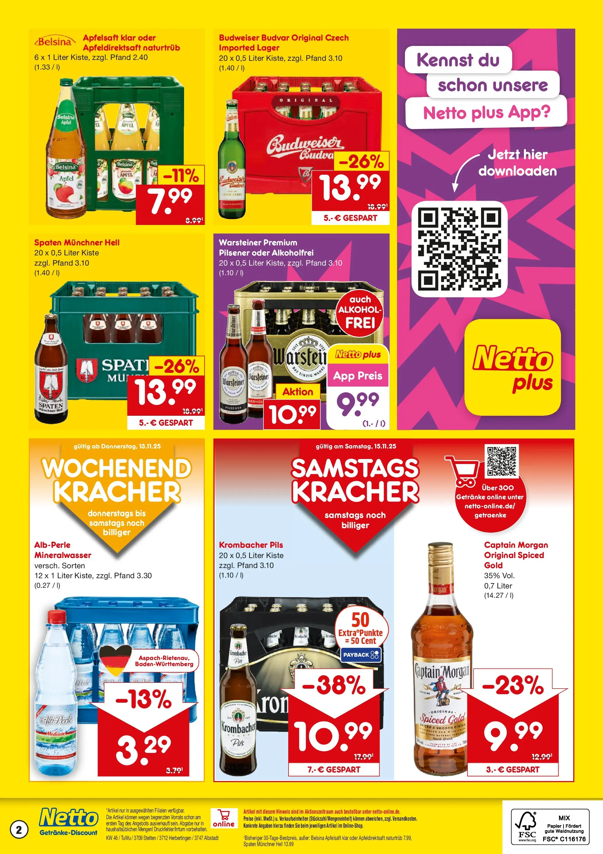 Netto Marken-Discount prospekt Albstadt-Onstmettingen	 (ab 10.11.2025) » Angebote | Seite: 2 | Produkte: Äpfel, Apfelsaft, Warsteiner, Krombacher