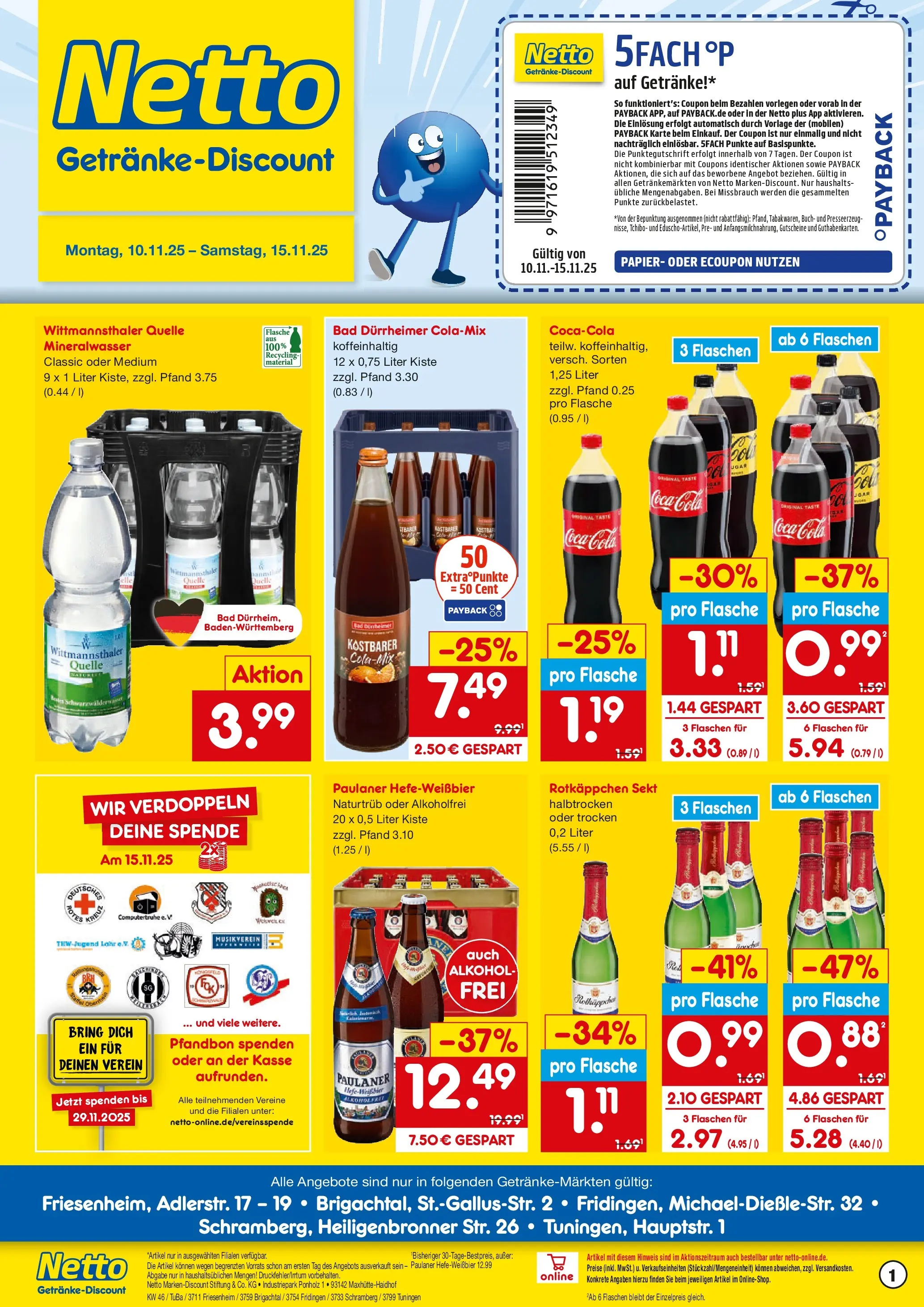Netto Marken-Discount prospekt Friesenheim	 (ab 10.11.2025) » Angebote | Seite: 1 | Produkte: Coca cola, Cola, Bad, Paulaner