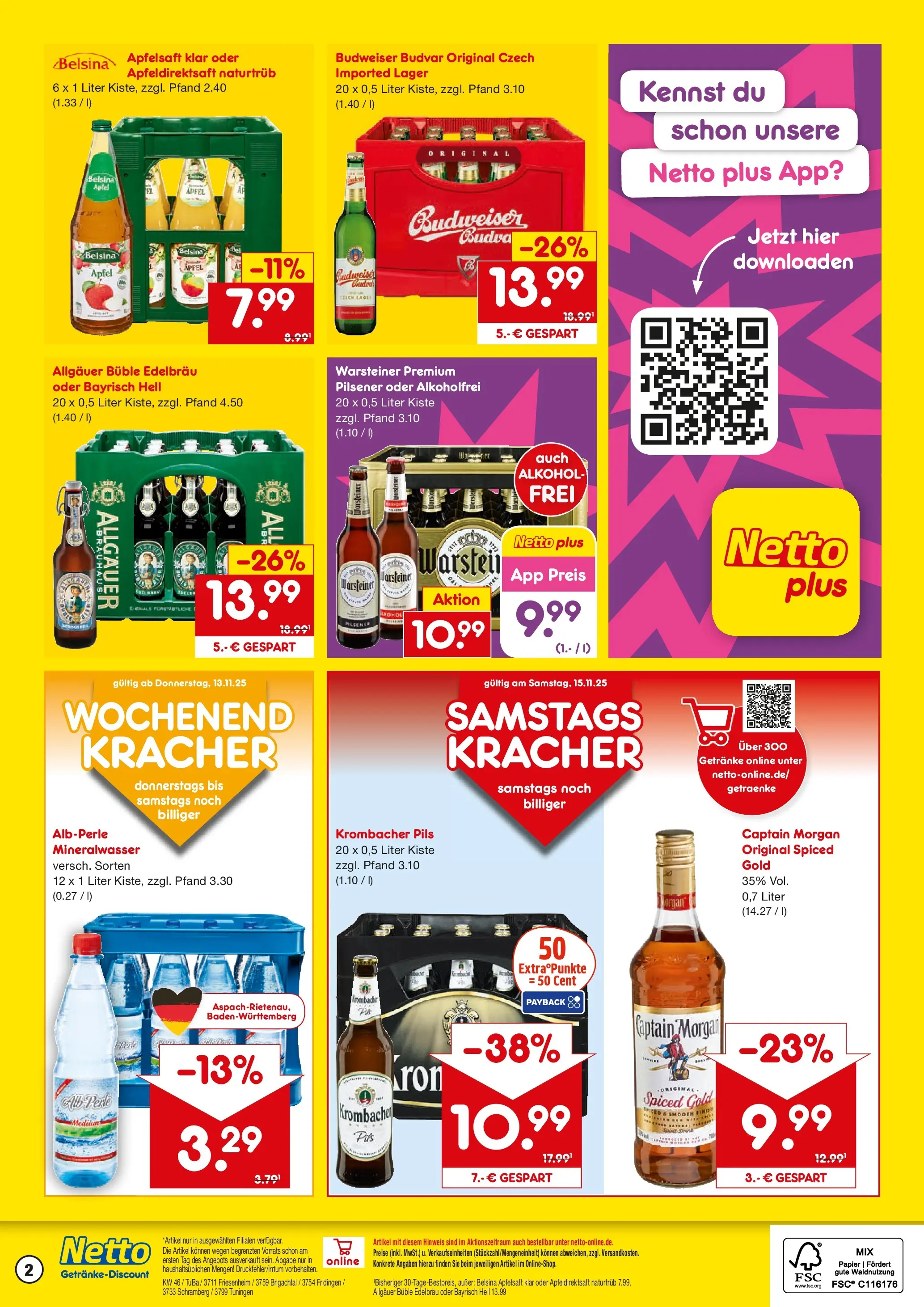 Netto Marken-Discount prospekt Friesenheim	 (ab 10.11.2025) » Angebote | Seite: 2 | Produkte: Pils, Äpfel, Warsteiner, Captain morgan