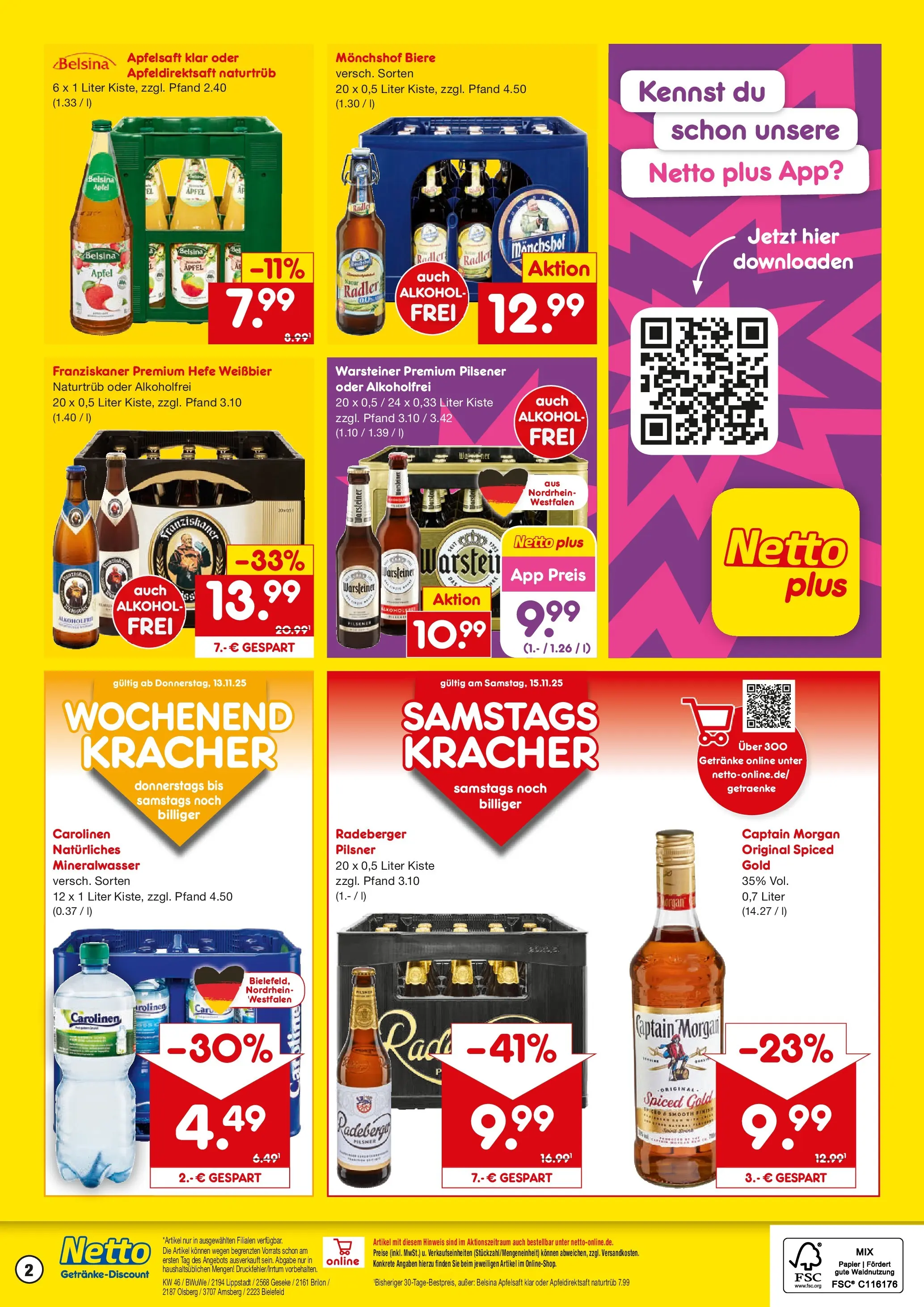 Netto Marken-Discount prospekt Lippstadt	 (ab 10.11.2025) » Angebote | Seite: 2 | Produkte: Franziskaner, Weißbier, Mineralwasser, Hefe weissbier