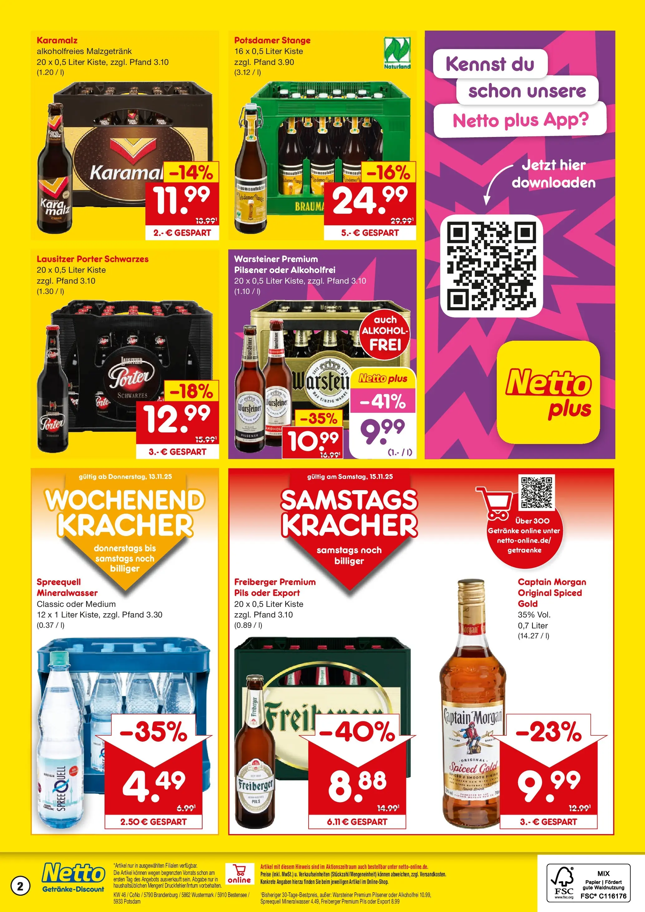 Netto Marken-Discount prospekt Wustermark-Elstal	 (ab 10.11.2025) » Angebote | Seite: 2 | Produkte: Pils, Mineralwasser, Warsteiner, Captain morgan