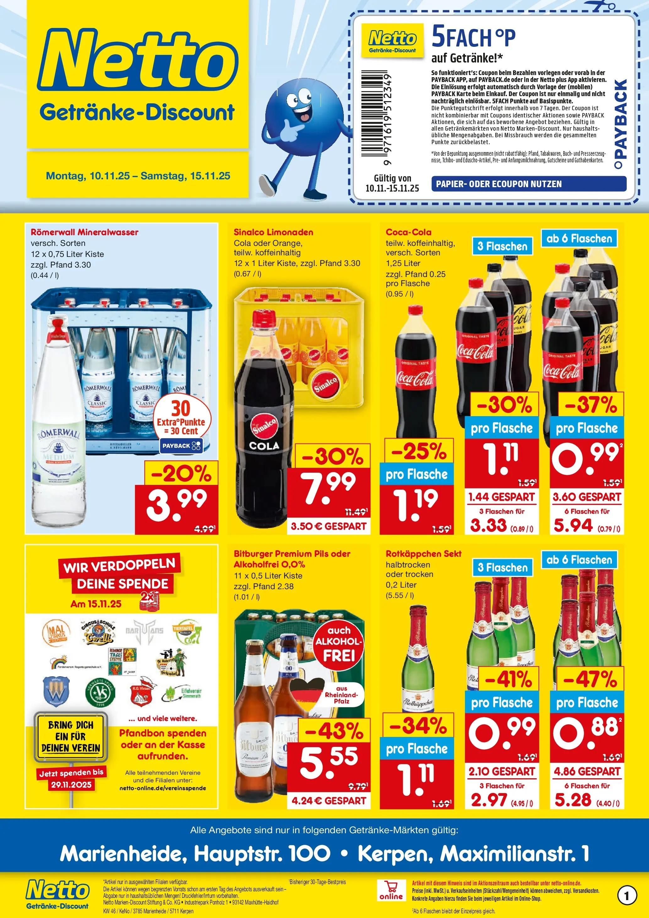 Netto Marken-Discount prospekt Kerpen	 (ab 10.11.2025) » Angebote | Seite: 1 | Produkte: Rotkappchen sekt, Coca cola, Pils, Mineralwasser