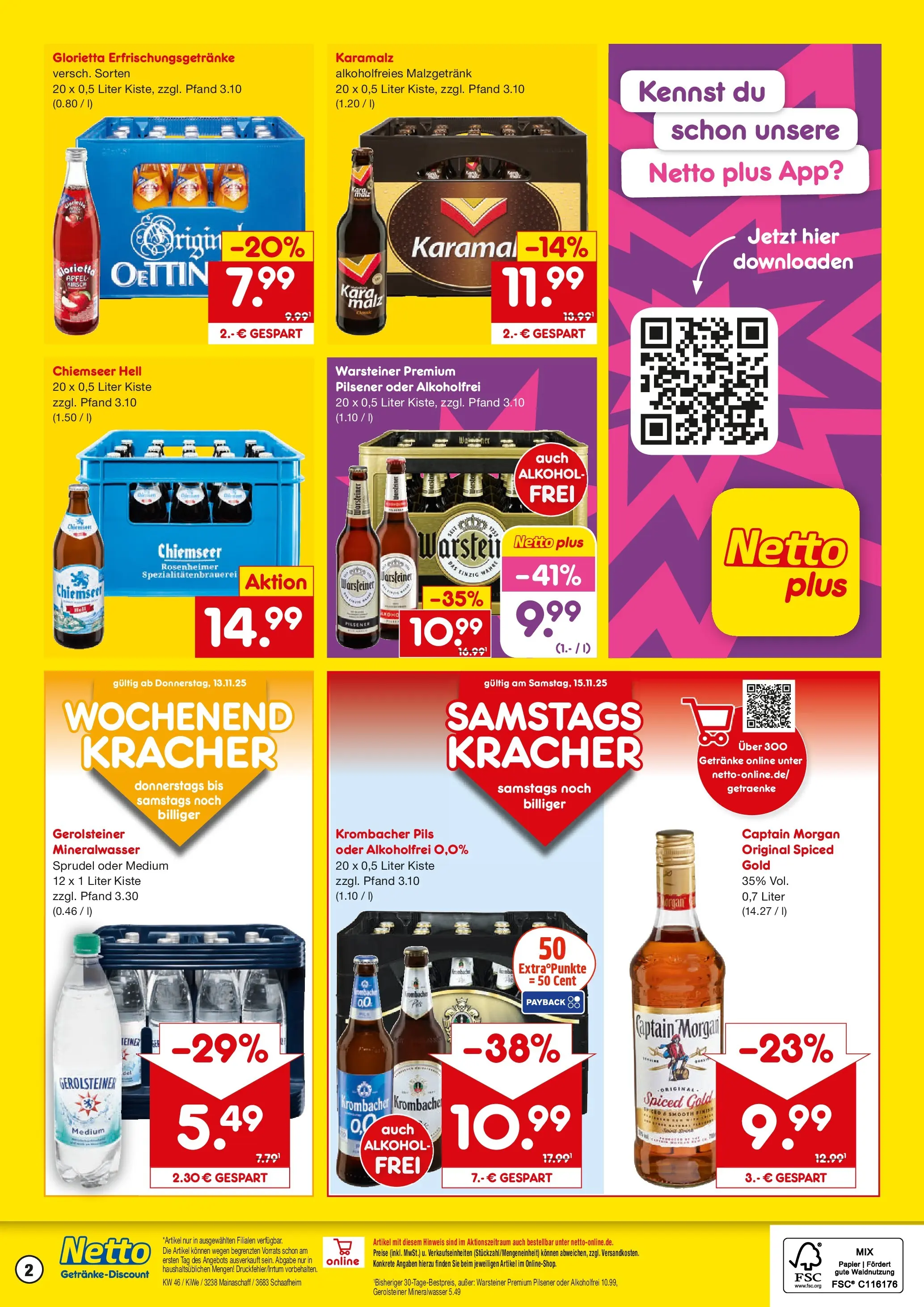 Netto Marken-Discount prospekt Schaafheim	 (ab 10.11.2025) » Angebote | Seite: 2 | Produkte: Warsteiner, Krombacher, Captain morgan, Gerolsteiner