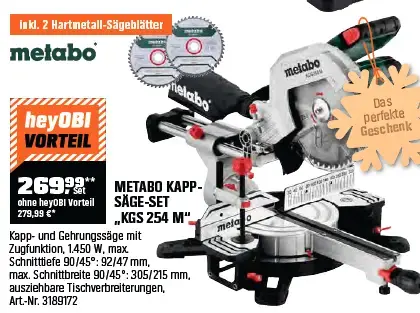 Metabo Kapp- & Zugsäge KGS 254 M inkl. 2 Hartmetall-Sägeblättern