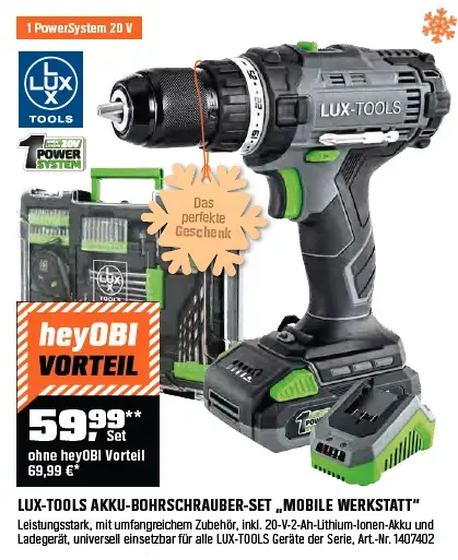LUX 20 V Akku-Bohrschrauber 1 PowerSystem Mobile Werkstatt inkl. Akku