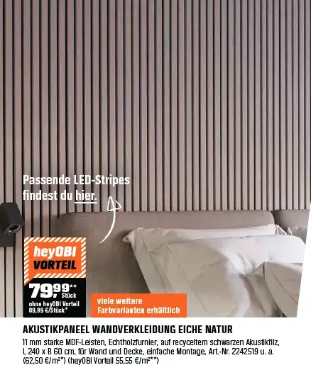 Akustikpaneel Wandverkleidung Eiche Natur