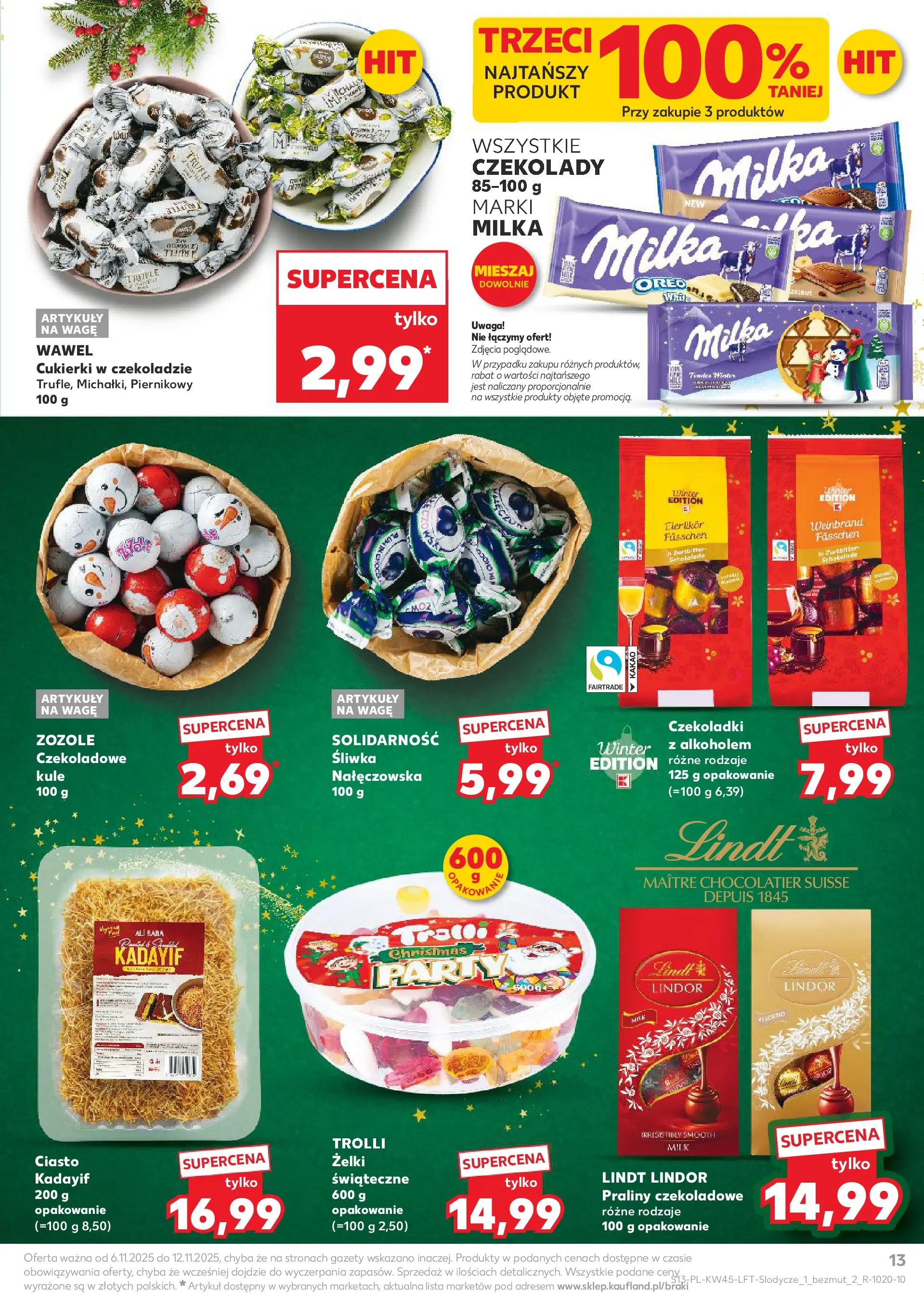 Kaufland gazetka od 06.11.2025 - od jutra PDF | Strona: 13 | Produkty: Czekoladki, Praliny, Milka, Żelki