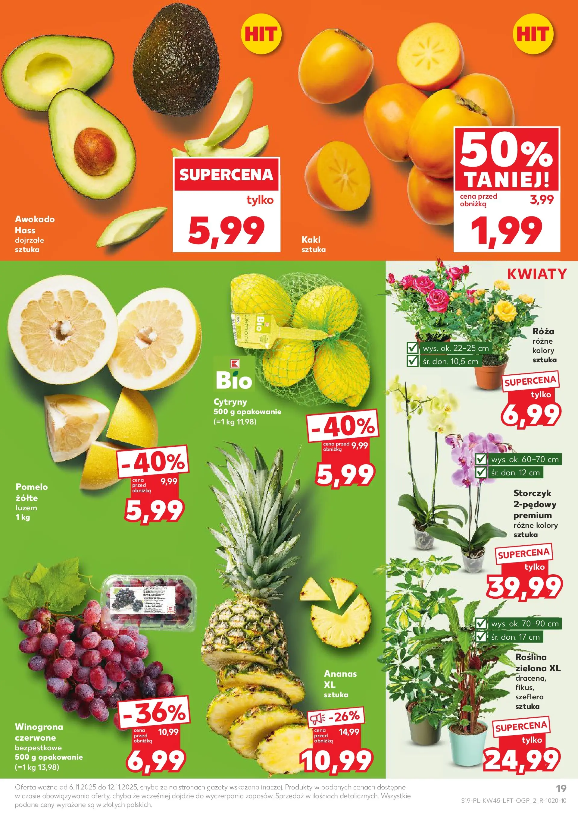 Kaufland gazetka od 06.11.2025 - od jutra PDF | Strona: 19 | Produkty: Kaki, Winogrona, Pomelo, Kwiaty