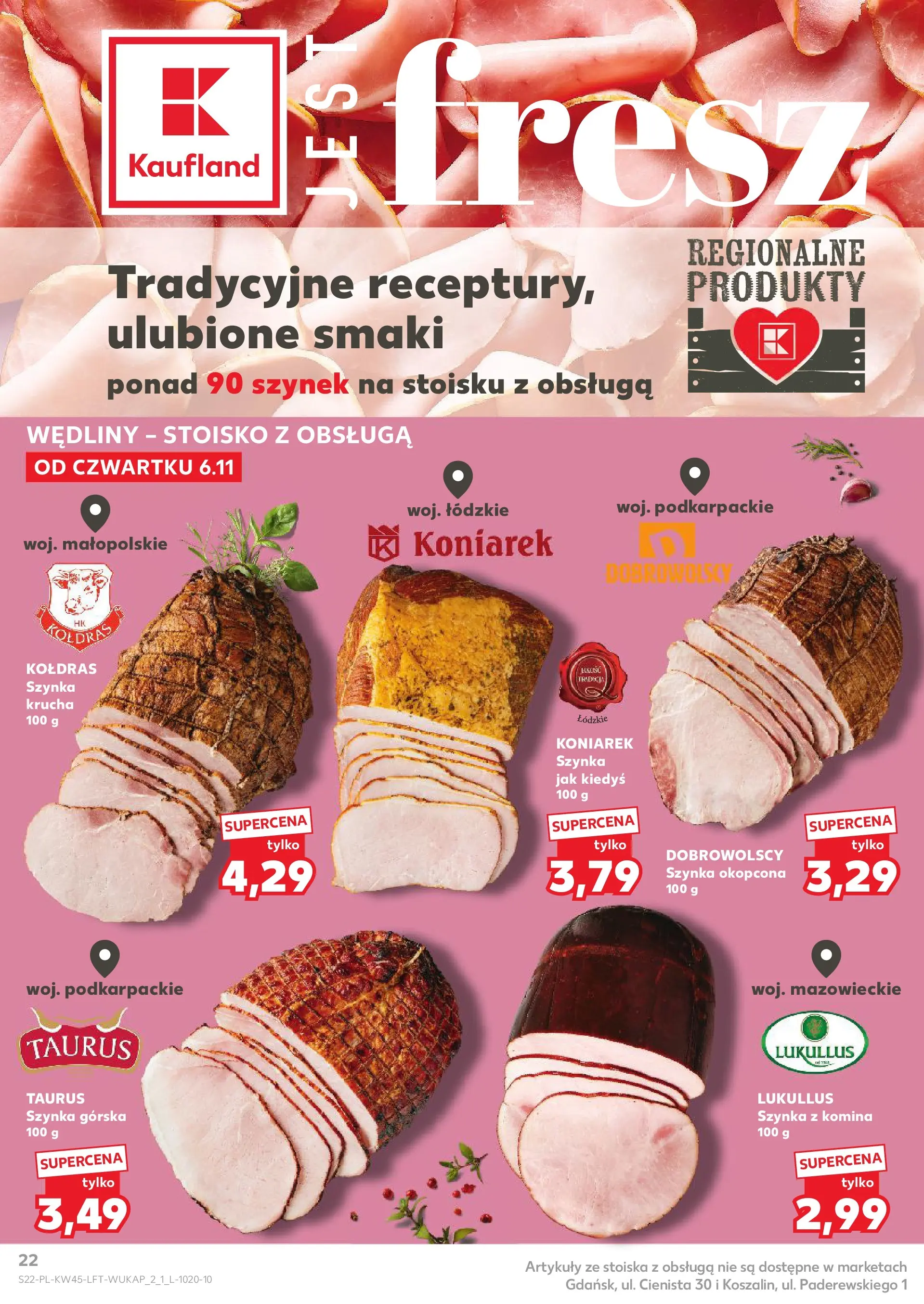 Kaufland gazetka od 06.11.2025 - od jutra PDF | Strona: 22 | Produkty: Szynka, Wędliny