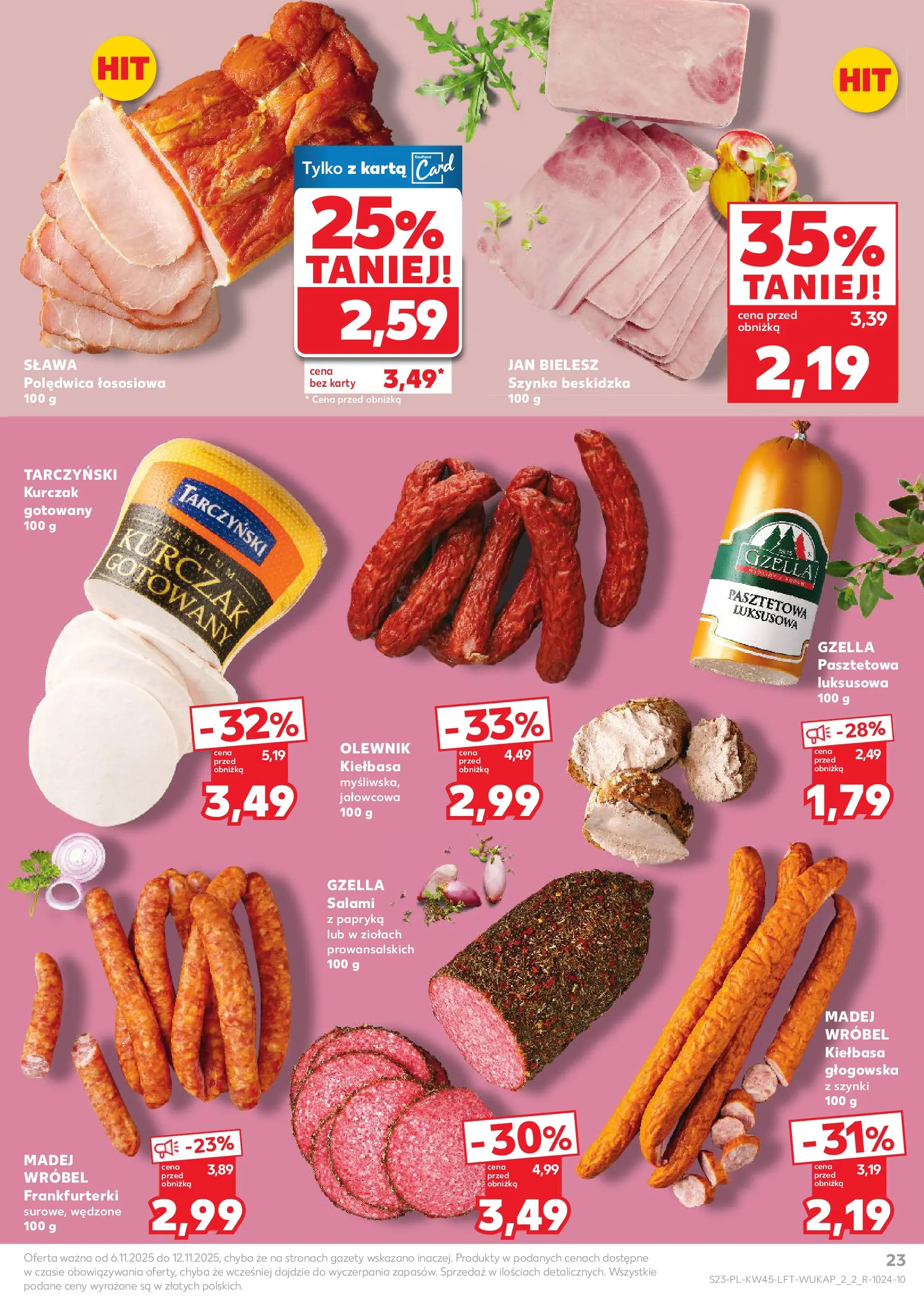 Kaufland gazetka od 06.11.2025 - od jutra PDF | Strona: 23 | Produkty: Karta, Frankfurterki, Papryka, Salami