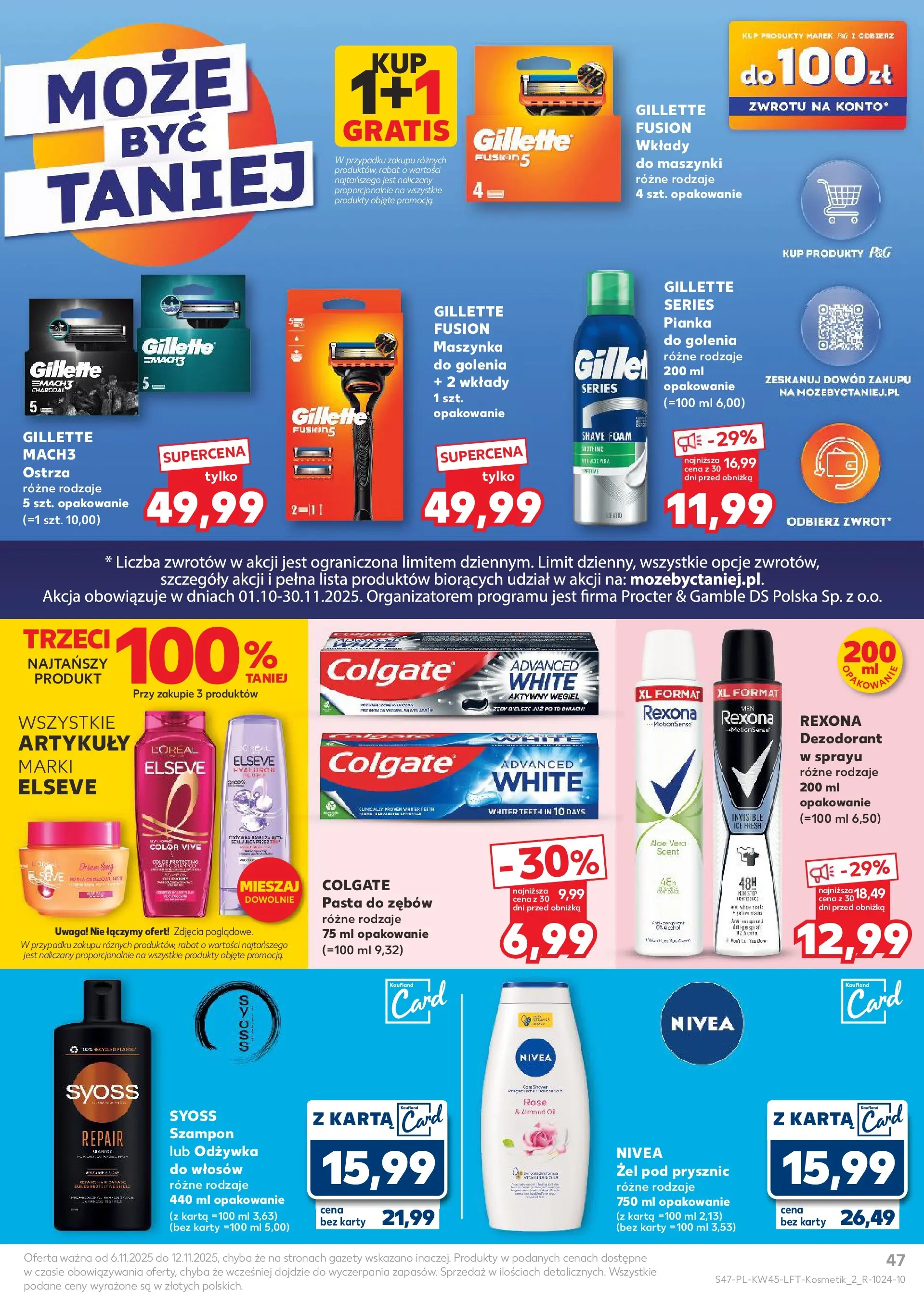 Kaufland gazetka od 06.11.2025 - od jutra PDF | Strona: 47 | Produkty: Gillette, Prysznic, Żel pod prysznic, Pasta do zębów