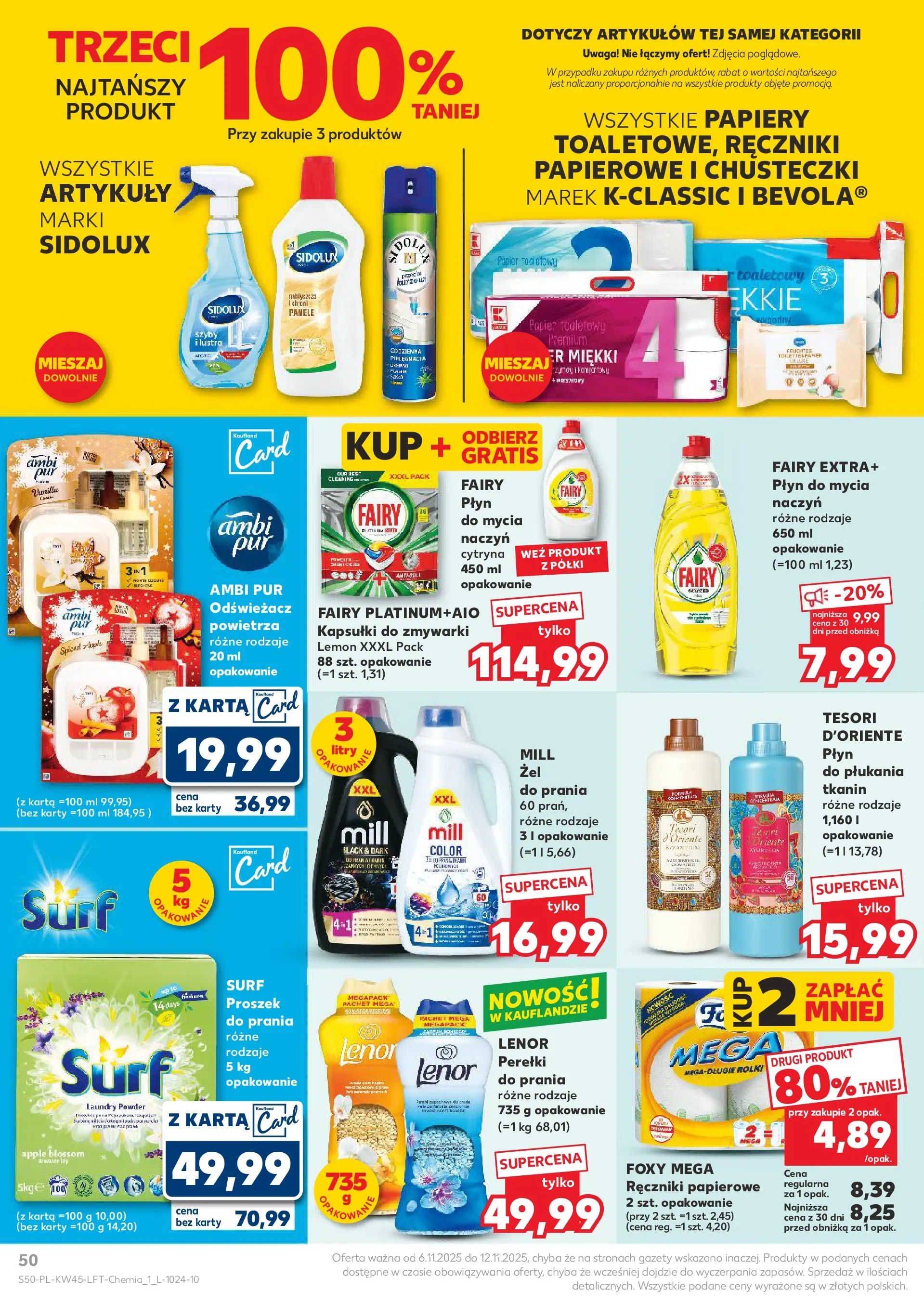 Kaufland gazetka od 06.11.2025 - od jutra PDF | Strona: 50 | Produkty: Karta, Papier toaletowy, Fairy, Kapsułki do zmywarki