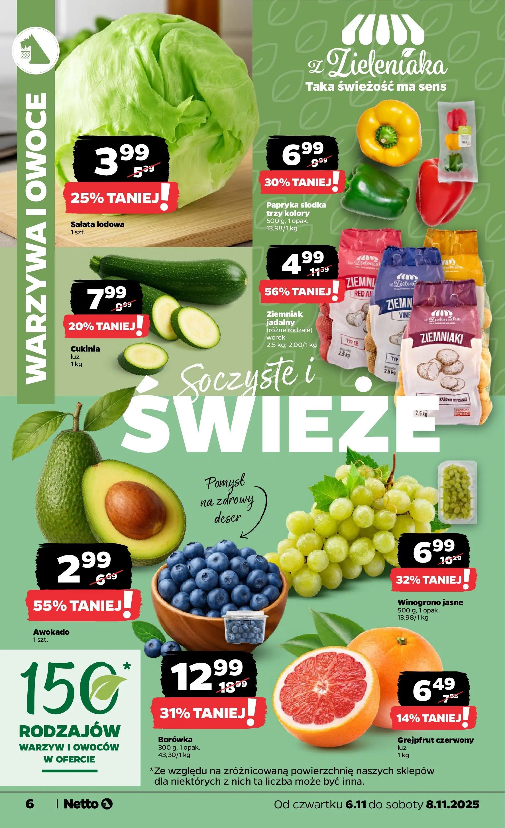 Netto gazetka - Spożywcza od 06.11.2025 - Aktualne promocje | Strona: 6 | Produkty: Winogrono, Awokado, Ziemniaki, Owoce