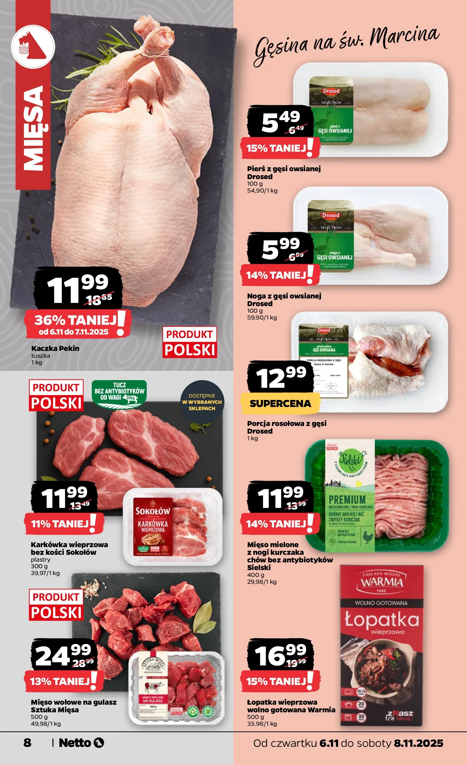 Netto gazetka - Spożywcza od 06.11.2025 - Aktualne promocje | Strona: 8 | Produkty: Karkówka, Kurczak, Mięso, Kaczka