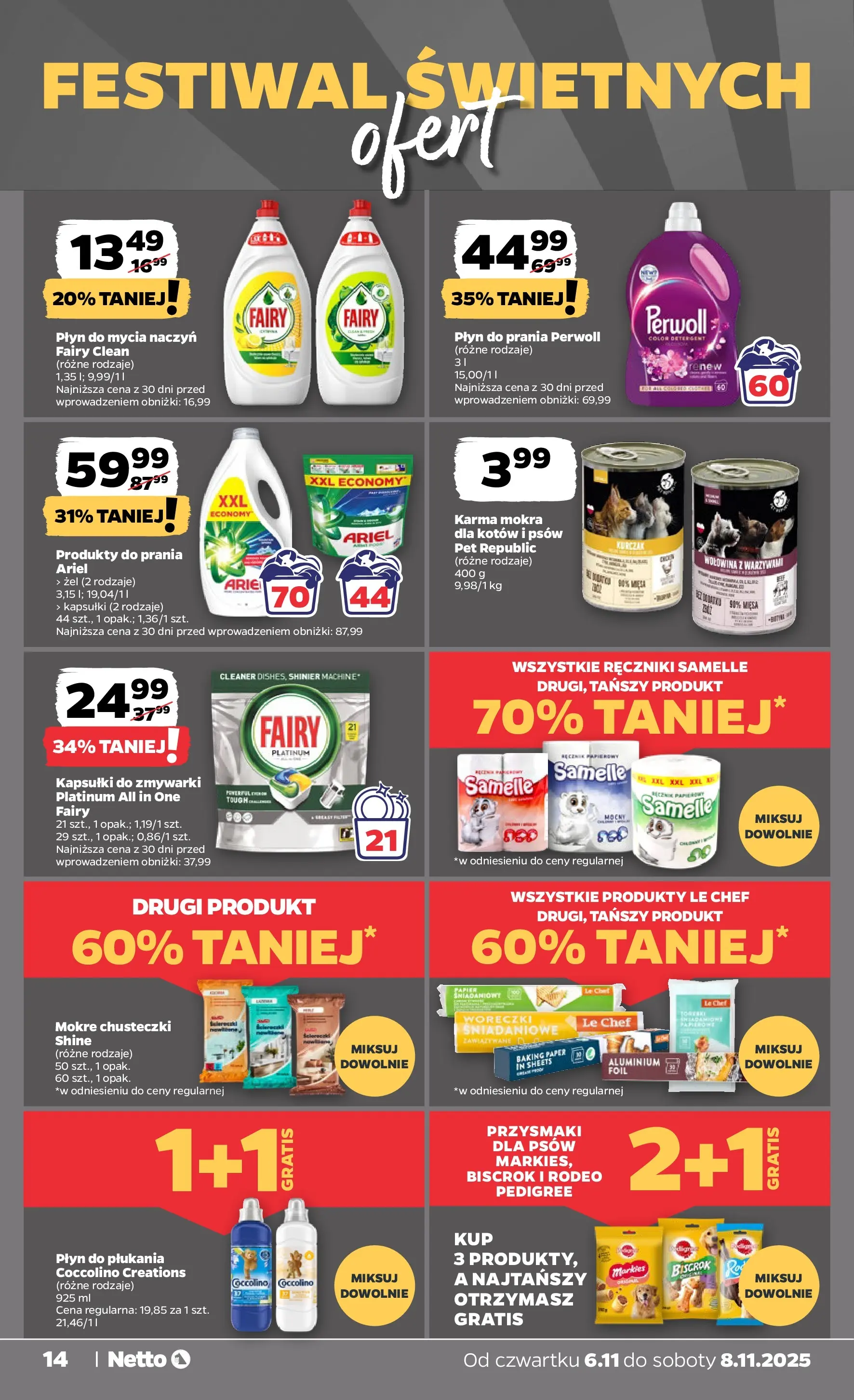 Netto gazetka - Spożywcza od 06.11.2025 - Aktualne promocje | Strona: 14 | Produkty: Fairy platinum, Coccolino, Fairy, Płyn do mycia naczyń